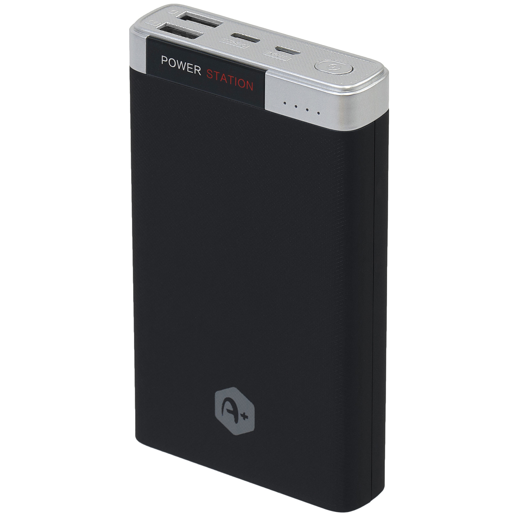 Fotografie Acumulator extern A+ 20000 mAh, 2 porturi USB, conectivitate type-C si micro USB, Negru