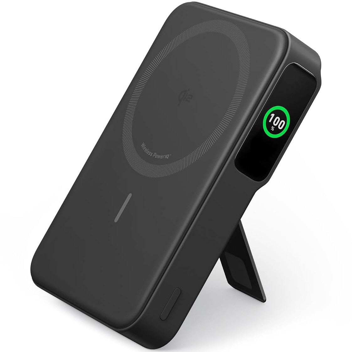 Fotografie Acumulator extern wireless Anker MagGo, Qi2, 10.000 mAh, 15W, USB-C, Suport Pliabil, Smart Display, pentru iPhone 15/14/13/12 Negru