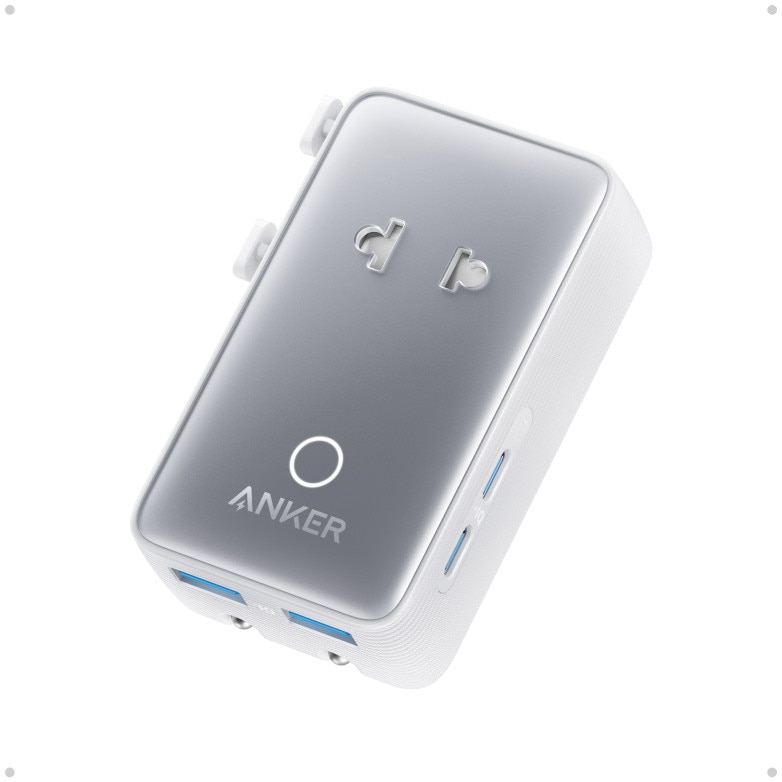Fotografie Adaptor de calatorie priza si incarcator universal Anker Nano Travel Adapter 5 in 1, 20W, 2x USB-C, 2x USB-A, EU, UK, US, AU, Alb/Gri