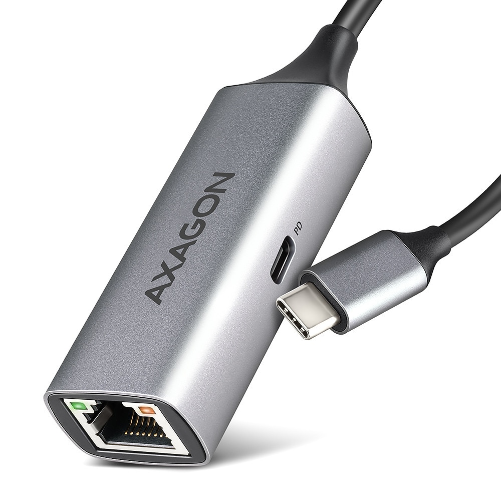 Fotografie Adaptor retea AXAGON ADE-TXPD, USB-C, Gigabit Ethernet + PD 100W, Gri