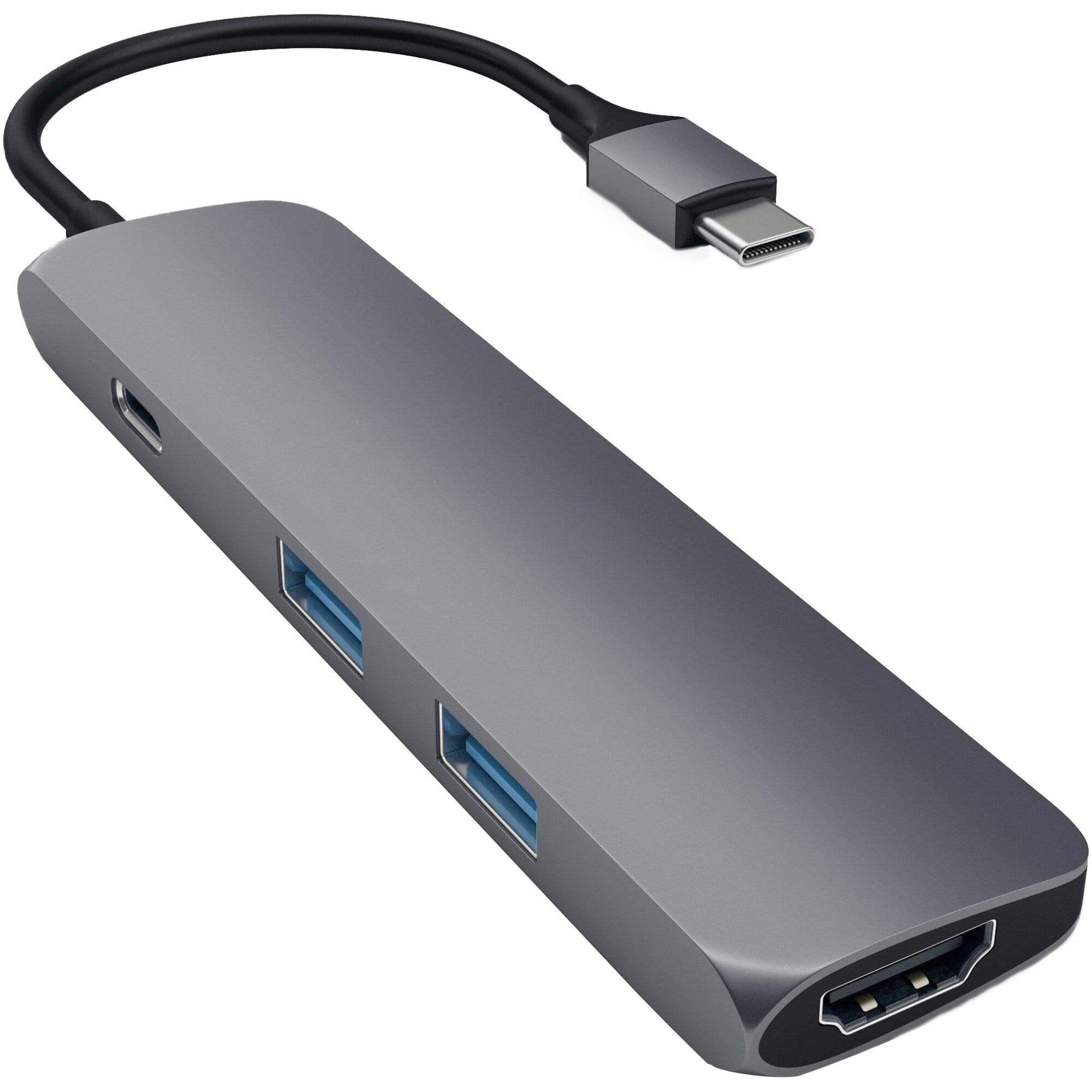 Fotografie Adaptor USB-C MultiPort Satechi Aluminum slim, HDMI 4K, PassThroughCharging, 2x USB 3.0, Gri spatial