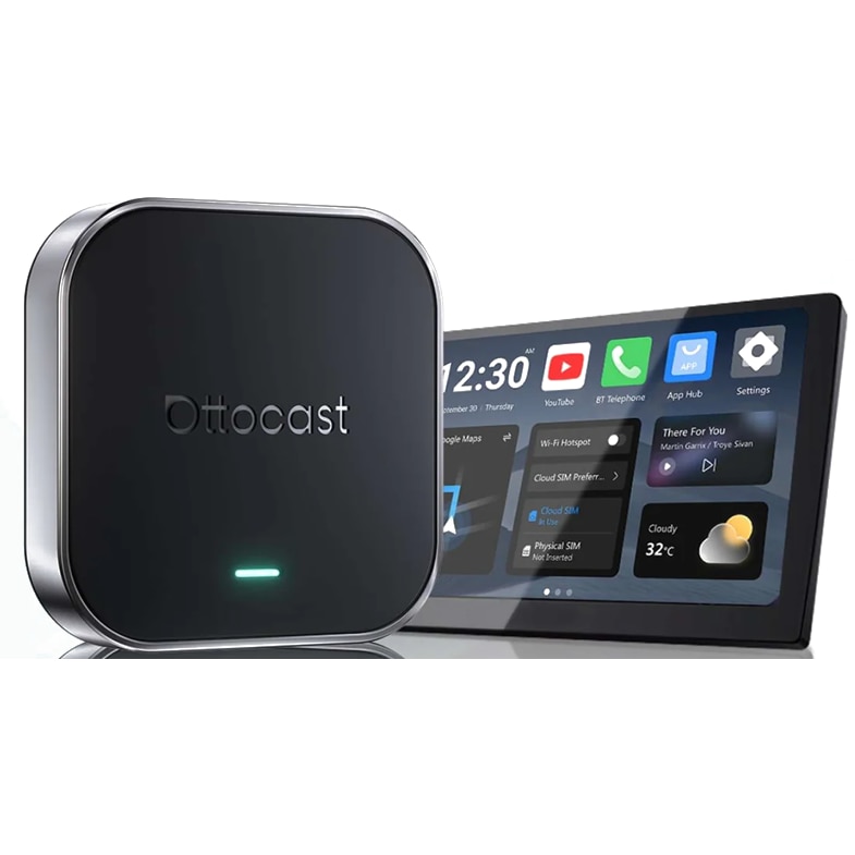 Fotografie Adaptor wireless Ottocast PCS55-TE CarPlay E2 3-in-1n& Android Auto, AI Box, Dual Wi-Fi, CloudSIM, Bluetooth 5.0, Negru