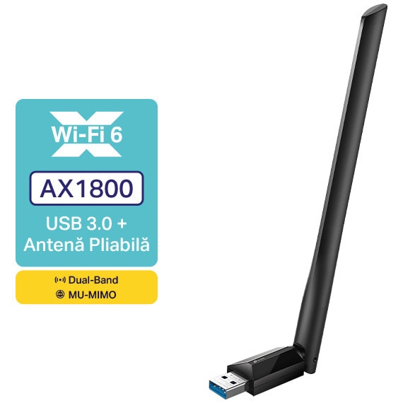 Fotografie Adaptor Wireless TP-Link Archer TX35U Plus, AX1800, Dual-Band, USB 3.0
