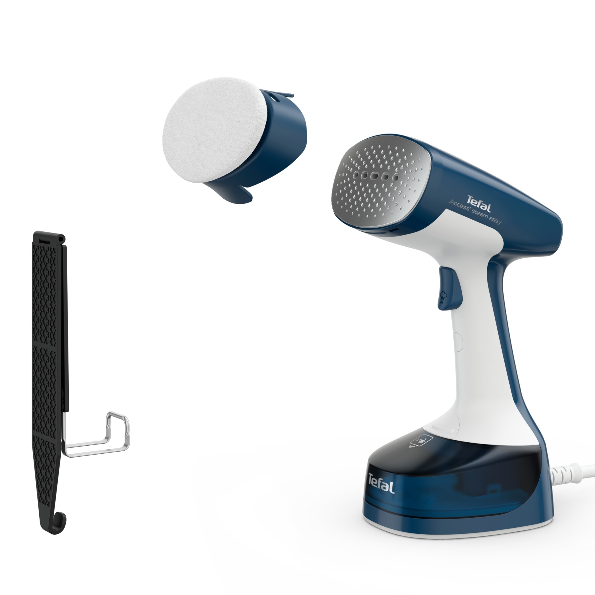 Fotografie Aparat de calcat vertical cu abur Tefal Access Steam Easy DT7130E1, 1400 W, abur variabil pana la 25 g/min, recipient apa 150ml, incalzire rapida 15secunde, alb/albastru