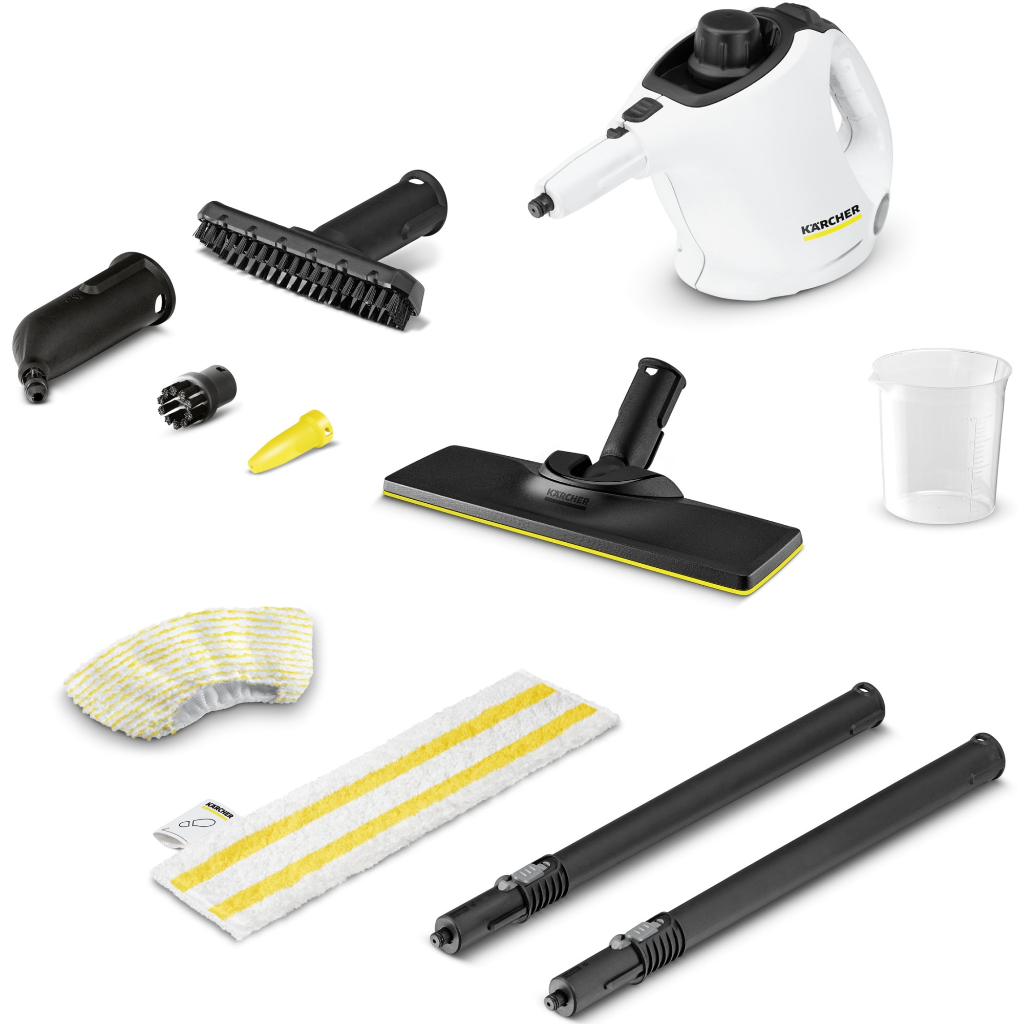 Fotografie Aparat de curatat cu abur multifunctional Karcher SC 1 EasyFix, 1200 W, 3 bar, rezervor 0,2 l, kit curatare podea, accesorii curatare suprafete multiple, 1.516-401.0, Alb/Negru