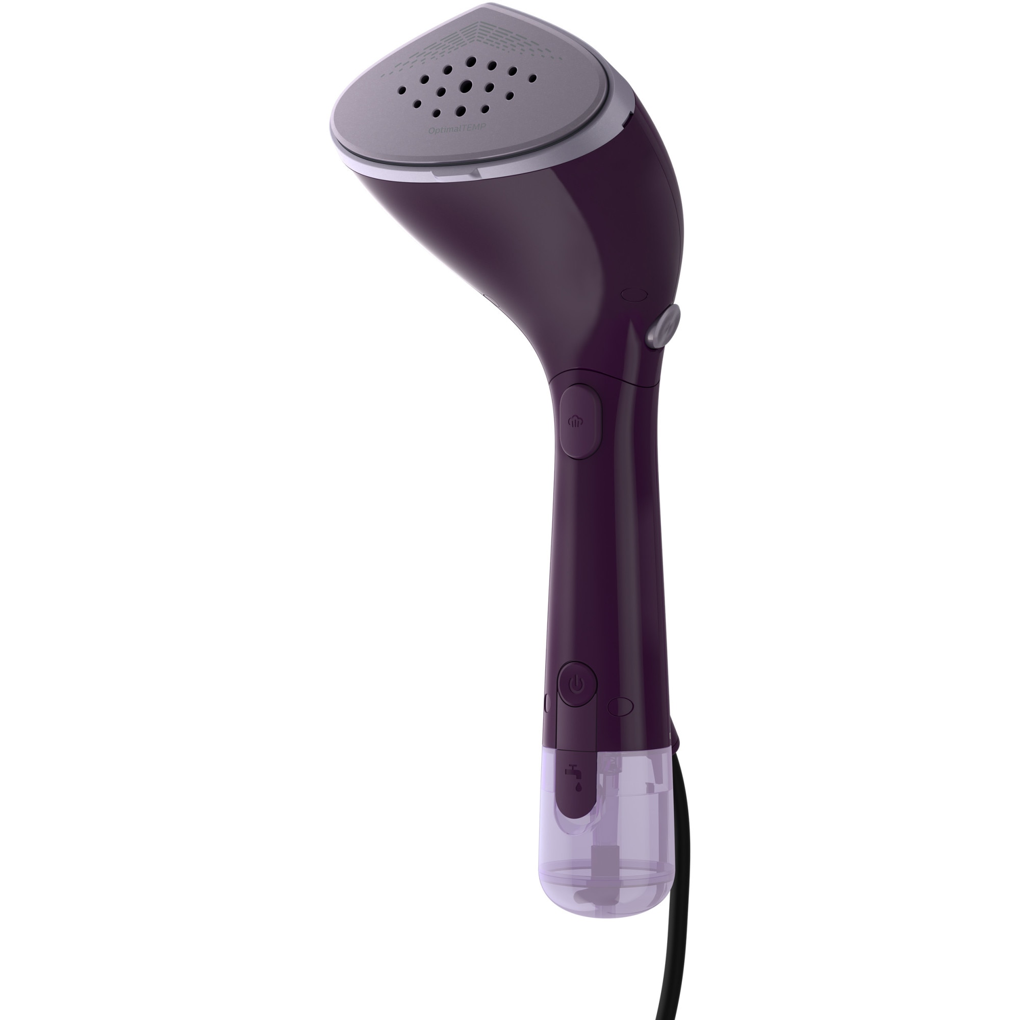 Fotografie Aparat de călcat vertical portabil Philips STH7050/30 Seria 7000, 1500W, debit abur 28 g/min, rezervor de 100 ml detasabil + rezervor de apă suplimentar de 200 ml, talpă OptimalTEMP, 30 sec. incălzire, 2 niveluri de abur, 870 g, StyleMat, violet
