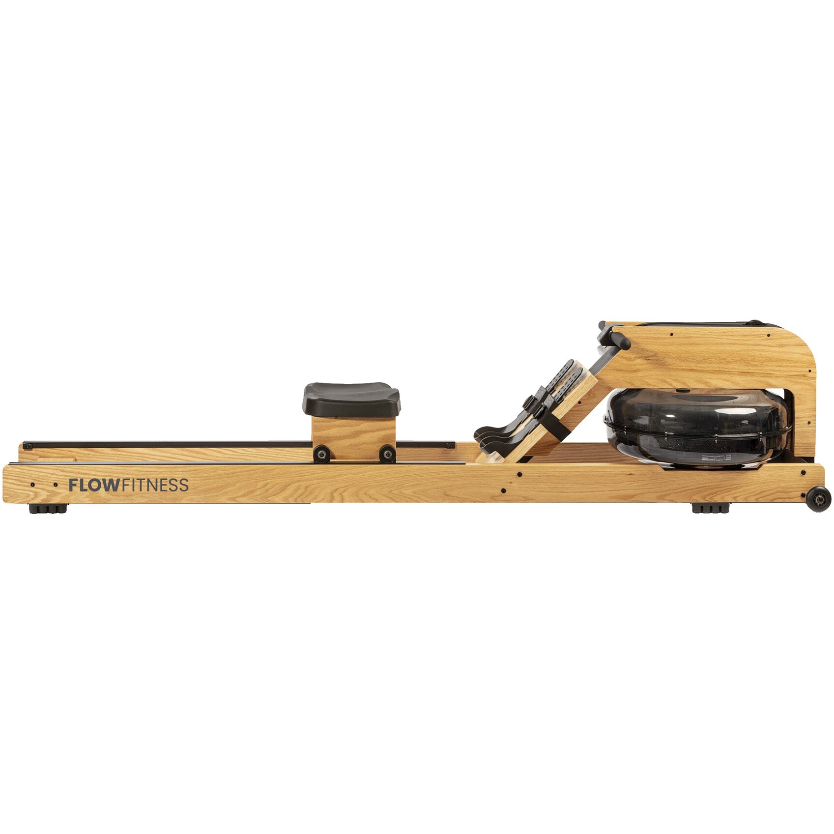 Fotografie Aparat de vaslit Flow Fitness Perform W9i din lemn, sistem de rezistenta pe baza de apa, greutate maxima utilizator 180kg, pliabil, roti de transport, ecran LCD, bluetooth, suport pentru tableta
