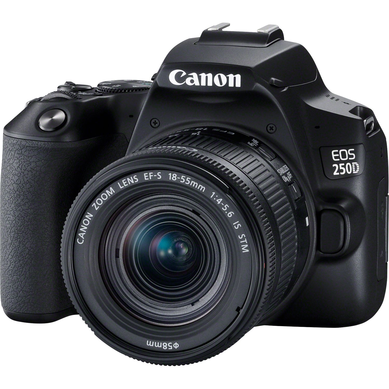 Fotografie Aparat foto DSLR Canon EOS 250D, 24.1 MP, Wi-Fi, 4K, Negru + Obiectiv EF-S 18-55mm, f/4-5.6 IS STM