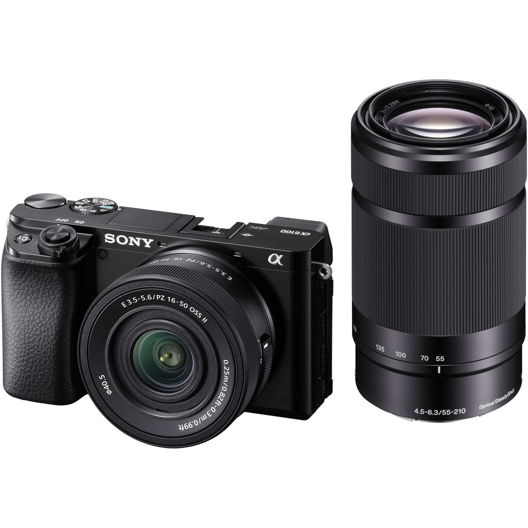 Fotografie Aparat foto Mirrorless Sony Alpha A6100A, 24.2MP, Negru + Obiectiv SELP16502 16-50mm + Obiectiv 55-210mm