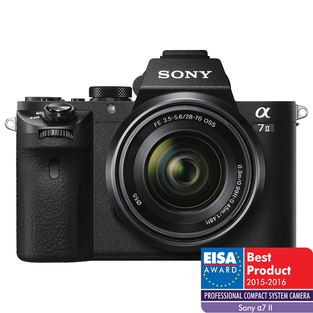 Fotografie Aparat foto Mirrorless Sony Alpha A7II, 24.3 MP, Full-Frame, Wi-Fi, NFC, E-Mount, ISO 50–25600, Negru + Obiectiv SEL2870 28-70mm, Negru