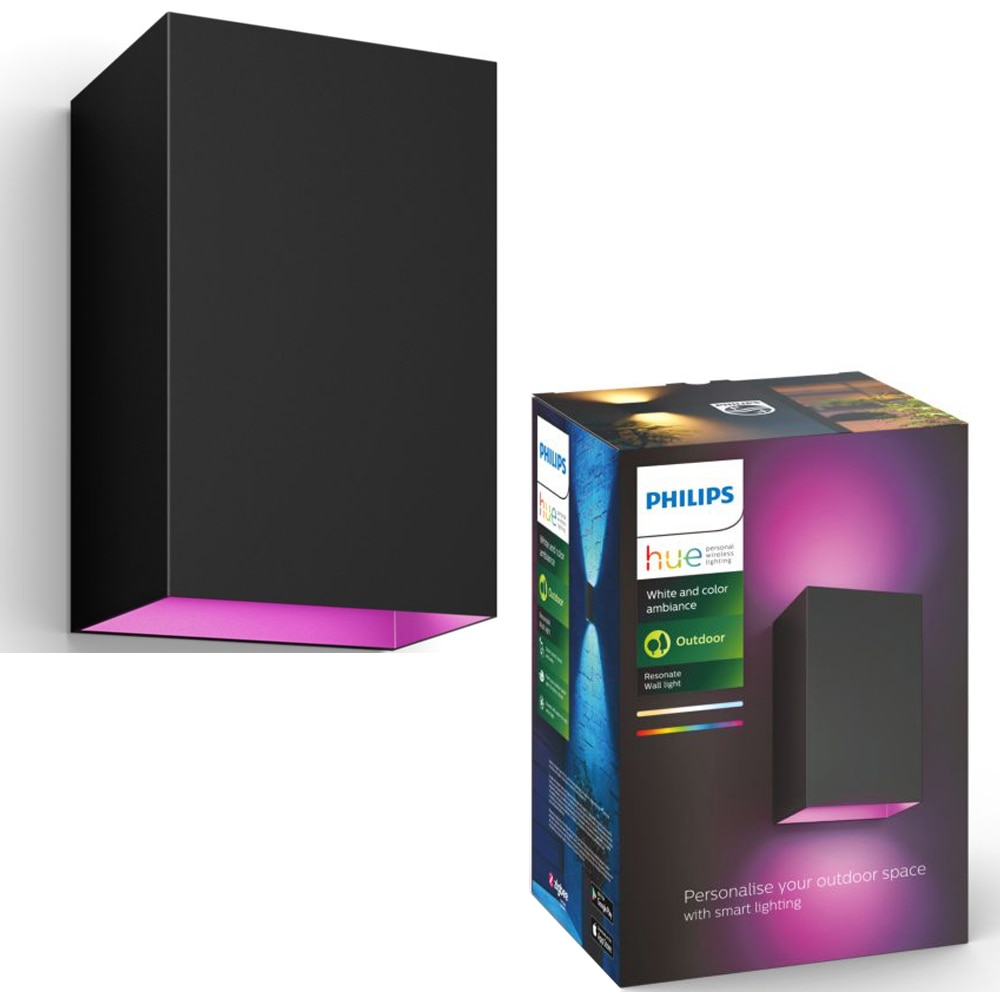 Fotografie Aplica LED pentru exterior Philips Hue Resonate, 8W, lumina alba si colorata (2000-6500K), IP44, 18cm, Aluminiu, Negru, clasa energetica G