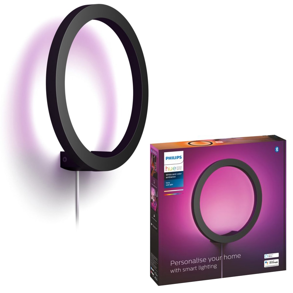 Fotografie Aplica LED RGB inteligenta Philips Hue Sana, Bluetooth, 20W (175W), 1400 lm, lumina ambianta alba si color, metal, 25.5 cm, Negru, clasa energetica G