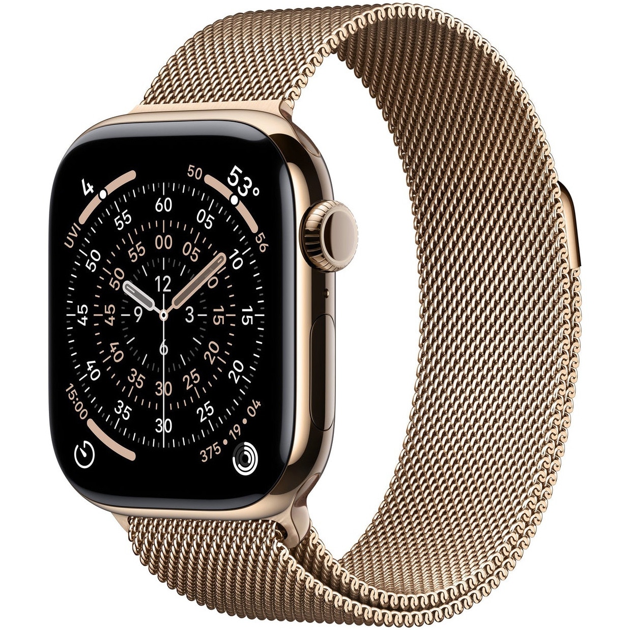 Fotografie Apple Watch 11 GPS + Cellular, Carcasa Gold Titanium 42mm, Gold Milanese Loop