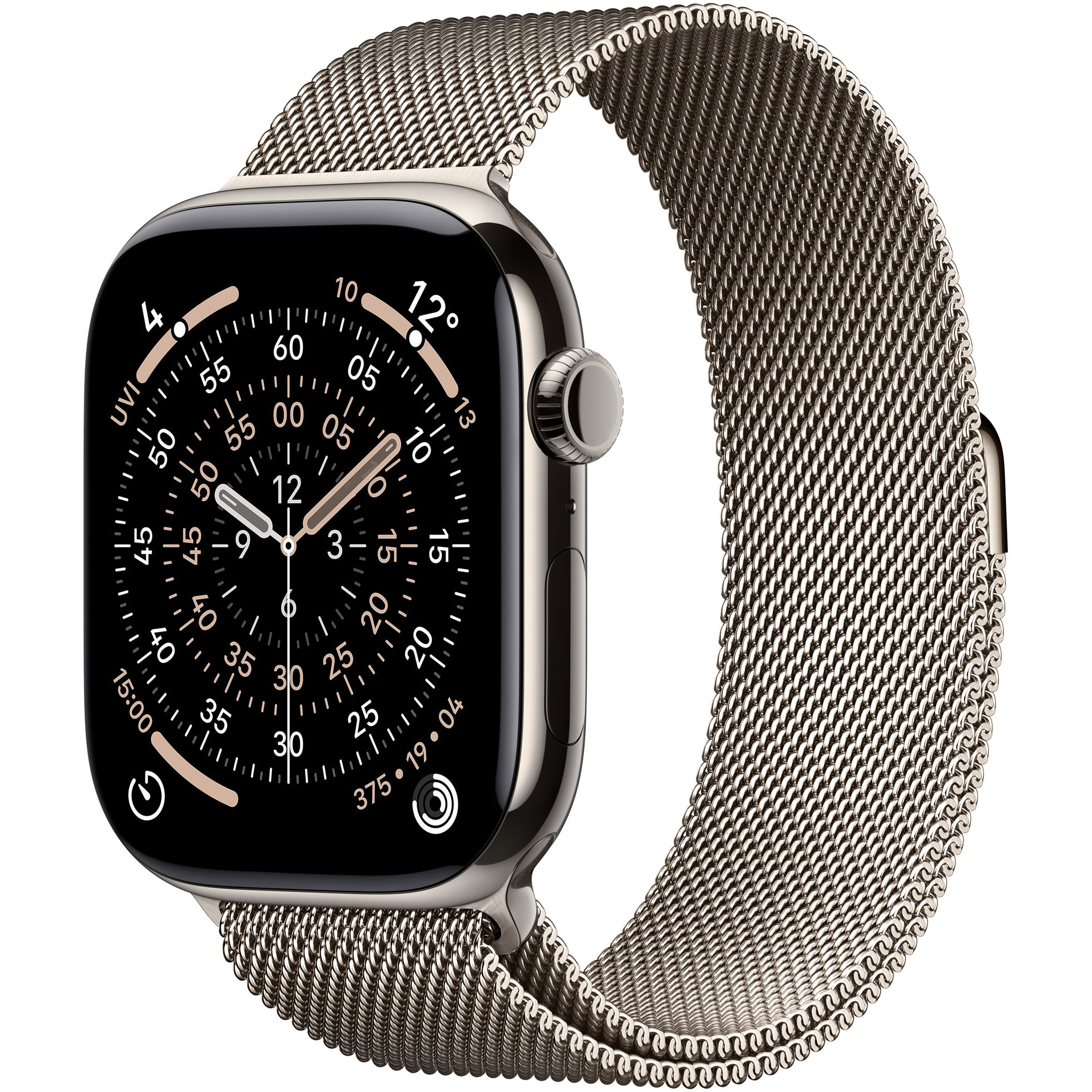 Fotografie Apple Watch 11 GPS + Cellular, Carcasa Natural Titanium 46mm, Natural Milanese Loop - S/M