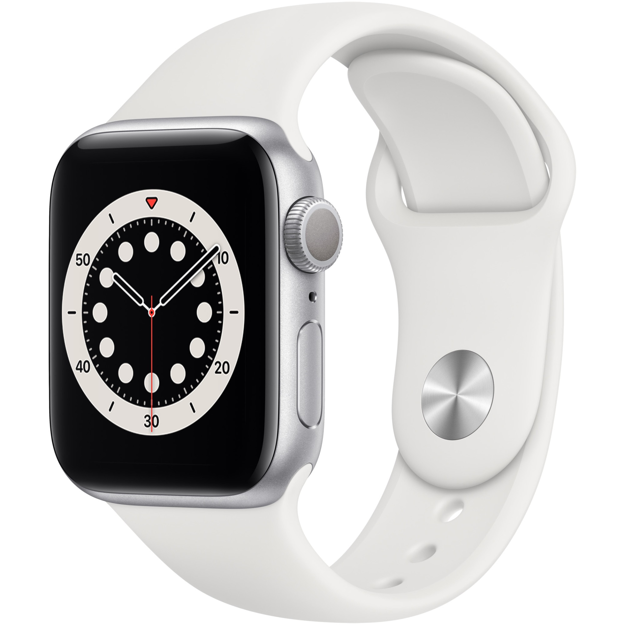 Fotografie Apple Watch 6, GPS, Carcasa Silver Aluminium 40mm, White Sport Band