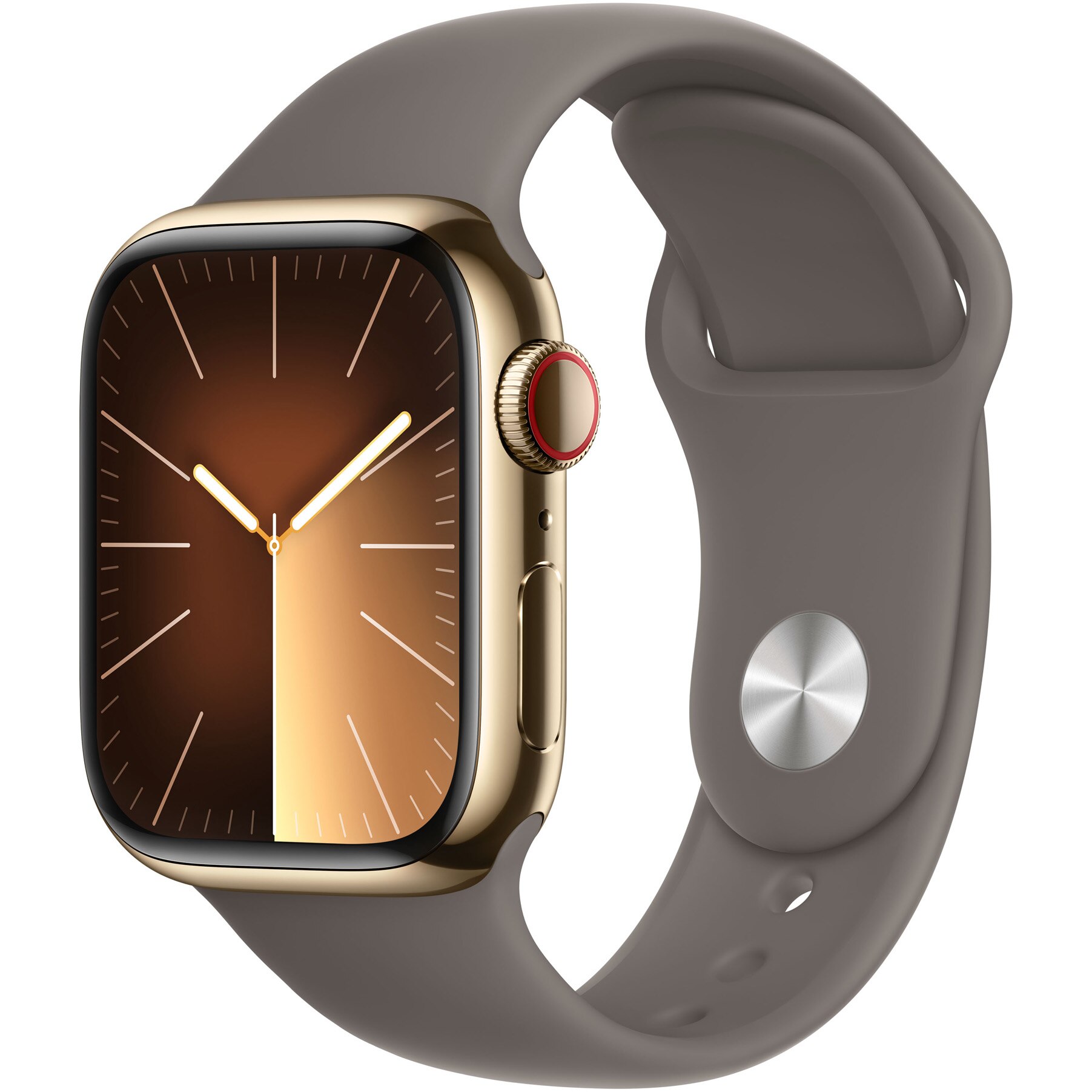 Fotografie Apple Watch 9, GPS, Cellular, Carcasa Gold Stainless Steel 41mm, Clay Sport Band - M/L