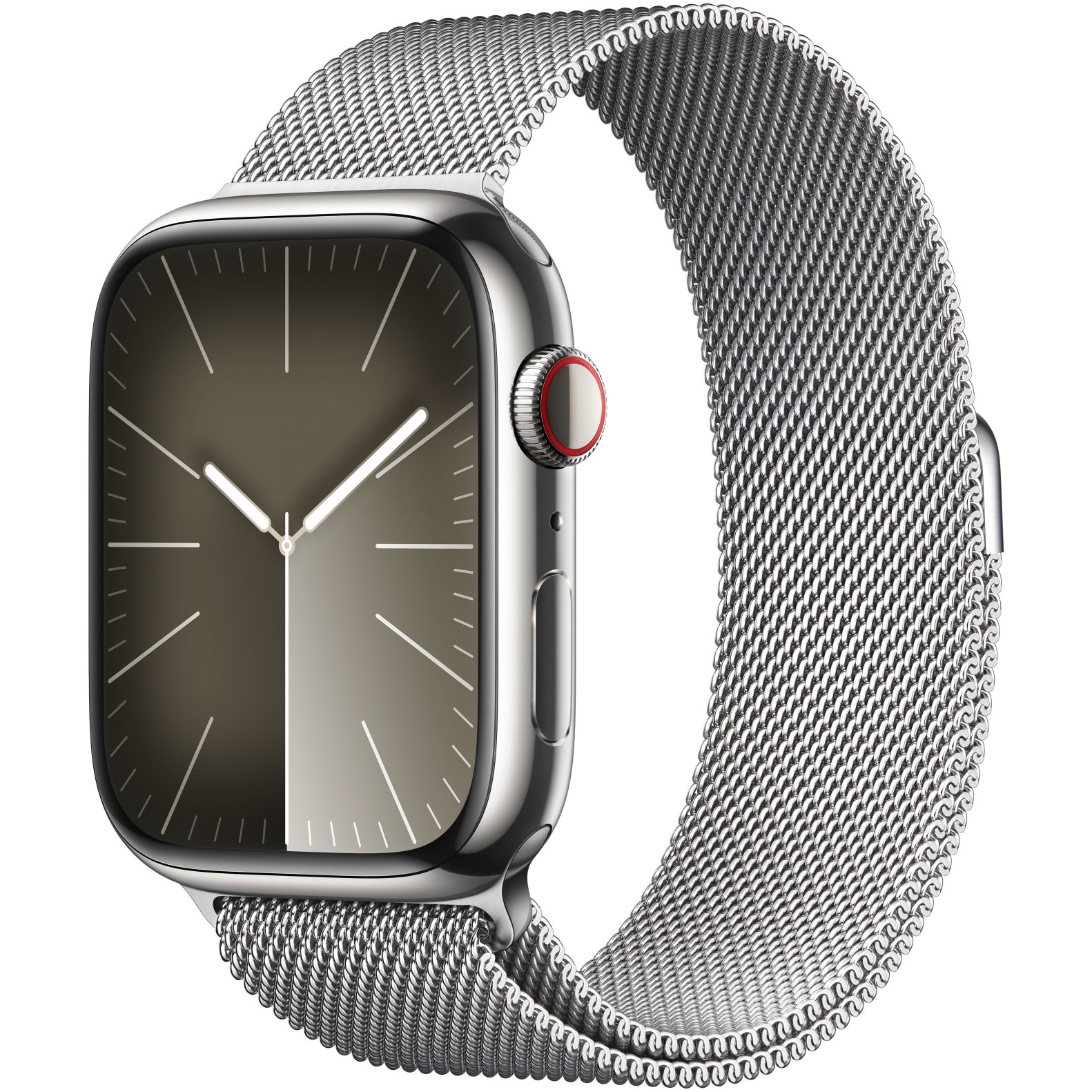 Fotografie Apple Watch 9, GPS, Cellular, Carcasa Silver Stainless Steel 45mm, Silver Milanese Loop