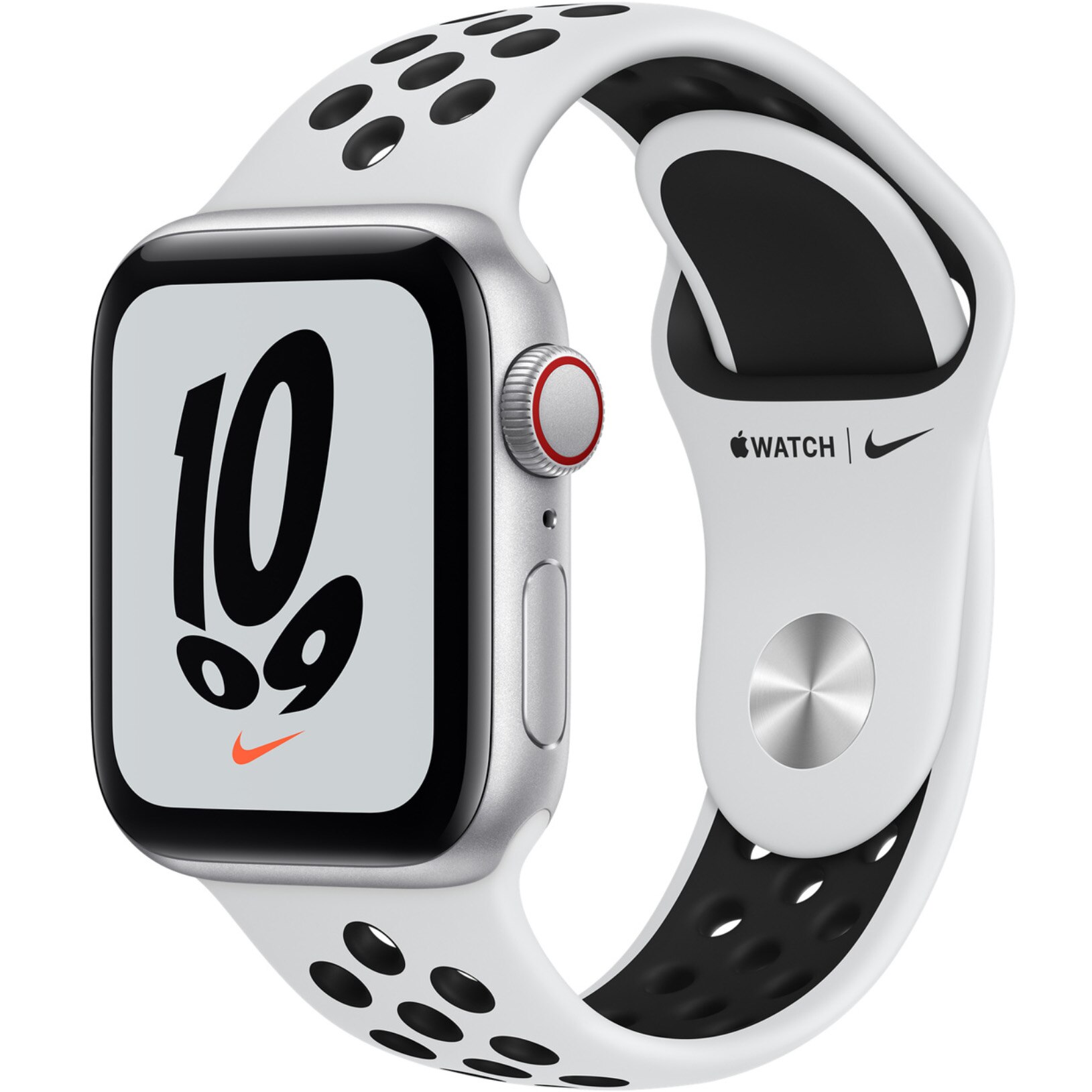 Fotografie Apple Watch Nike SE, Cellular, Carcasa Aluminium 40mm Silver, Pure Platinum/Black Nike Sport Band