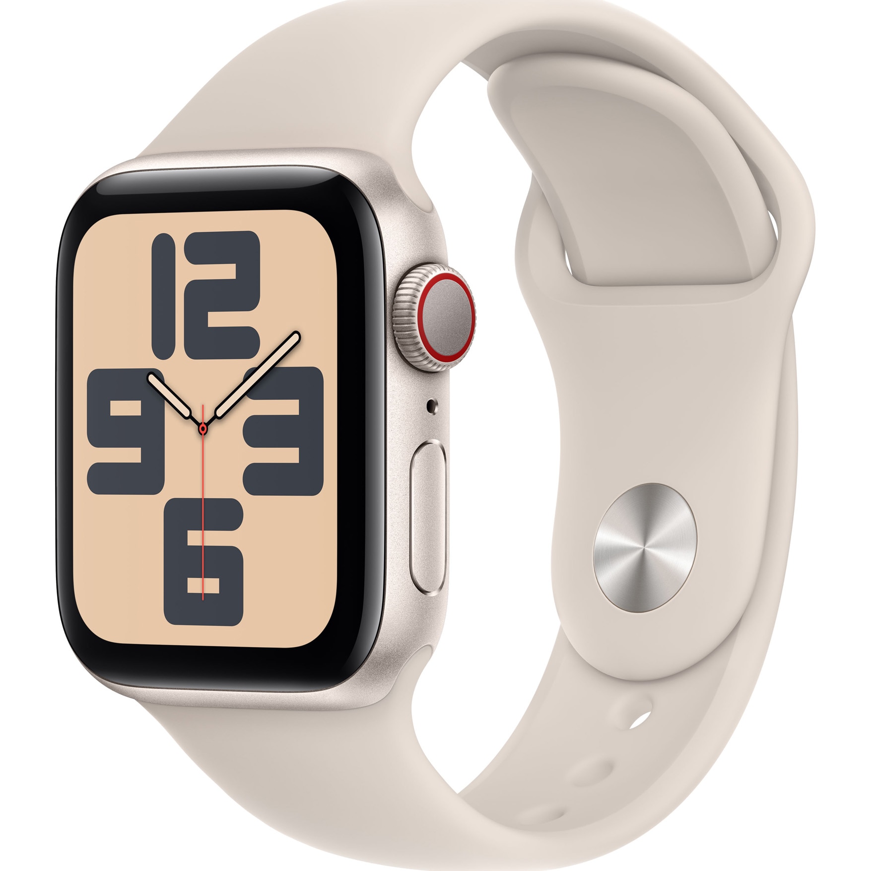 Fotografie Apple Watch SE (2023), GPS, Cellular, Carcasa Starlight Aluminium 40mm, Starlight Sport Band - S/M