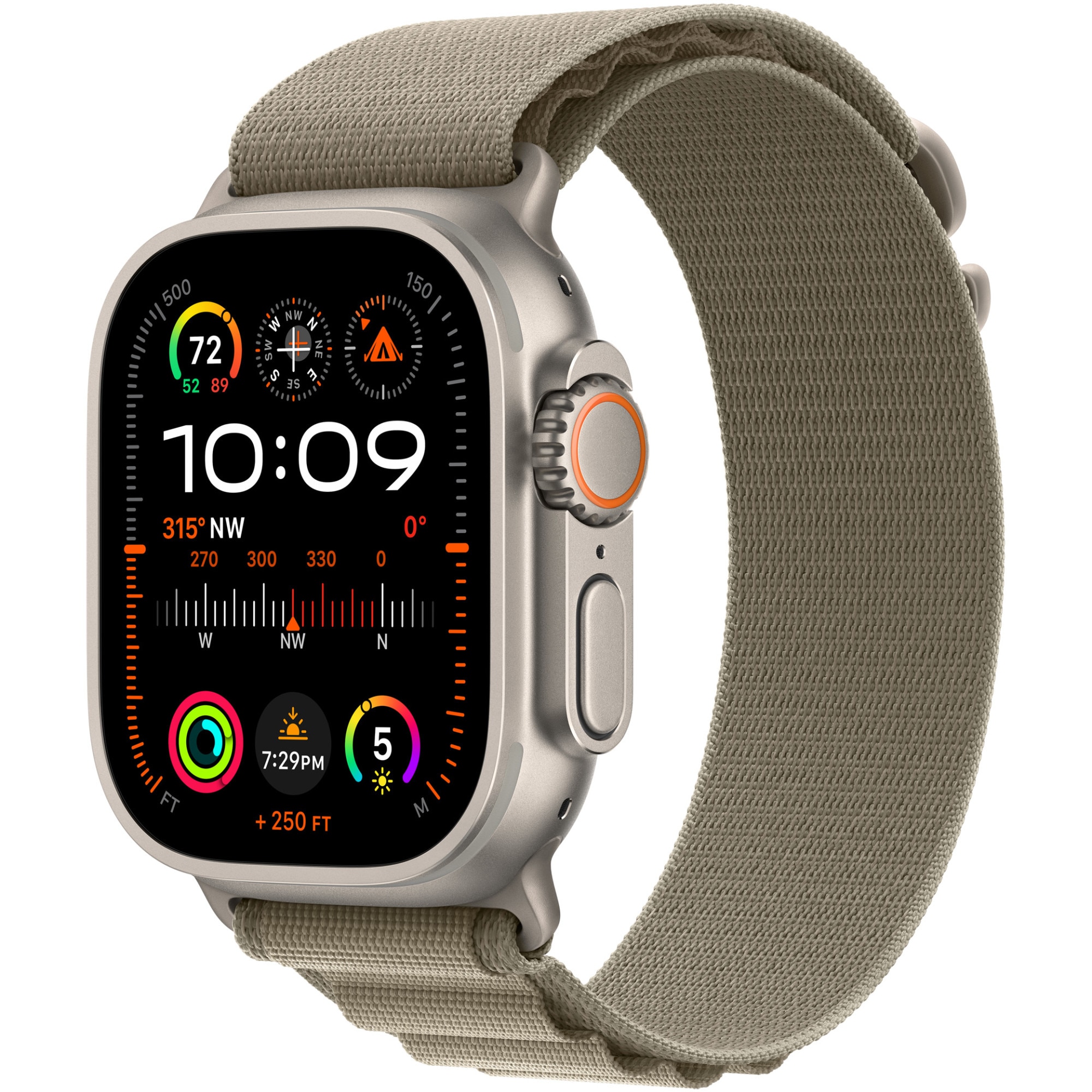 Fotografie Apple Watch Ultra 2, GPS, Cellular, Carcasa Titanium 49mm, Olive Alpine Loop - Large