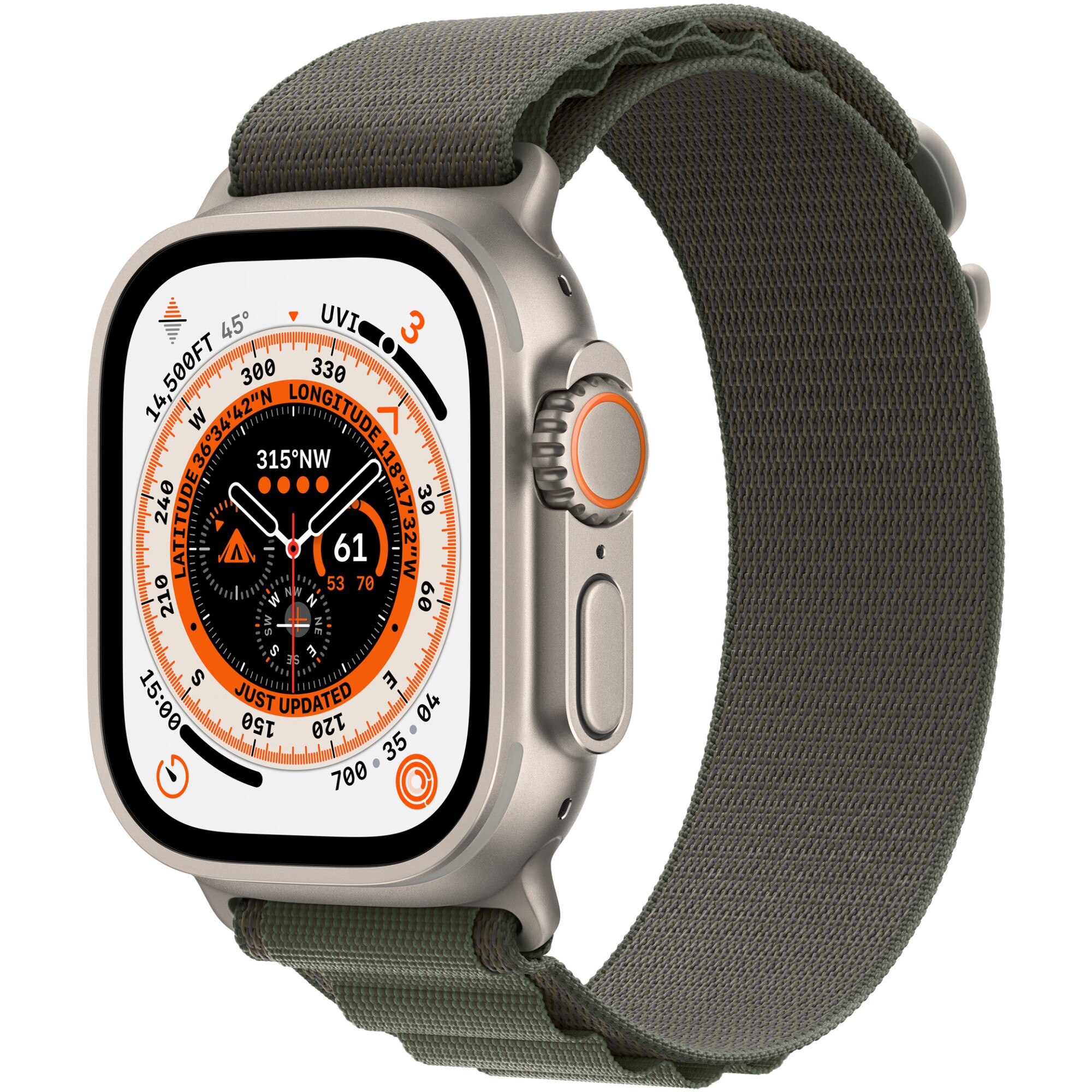 Fotografie Apple Watch Ultra, GPS, Cellular, Carcasa Titanium 49mm, Green Alpine Loop - Small