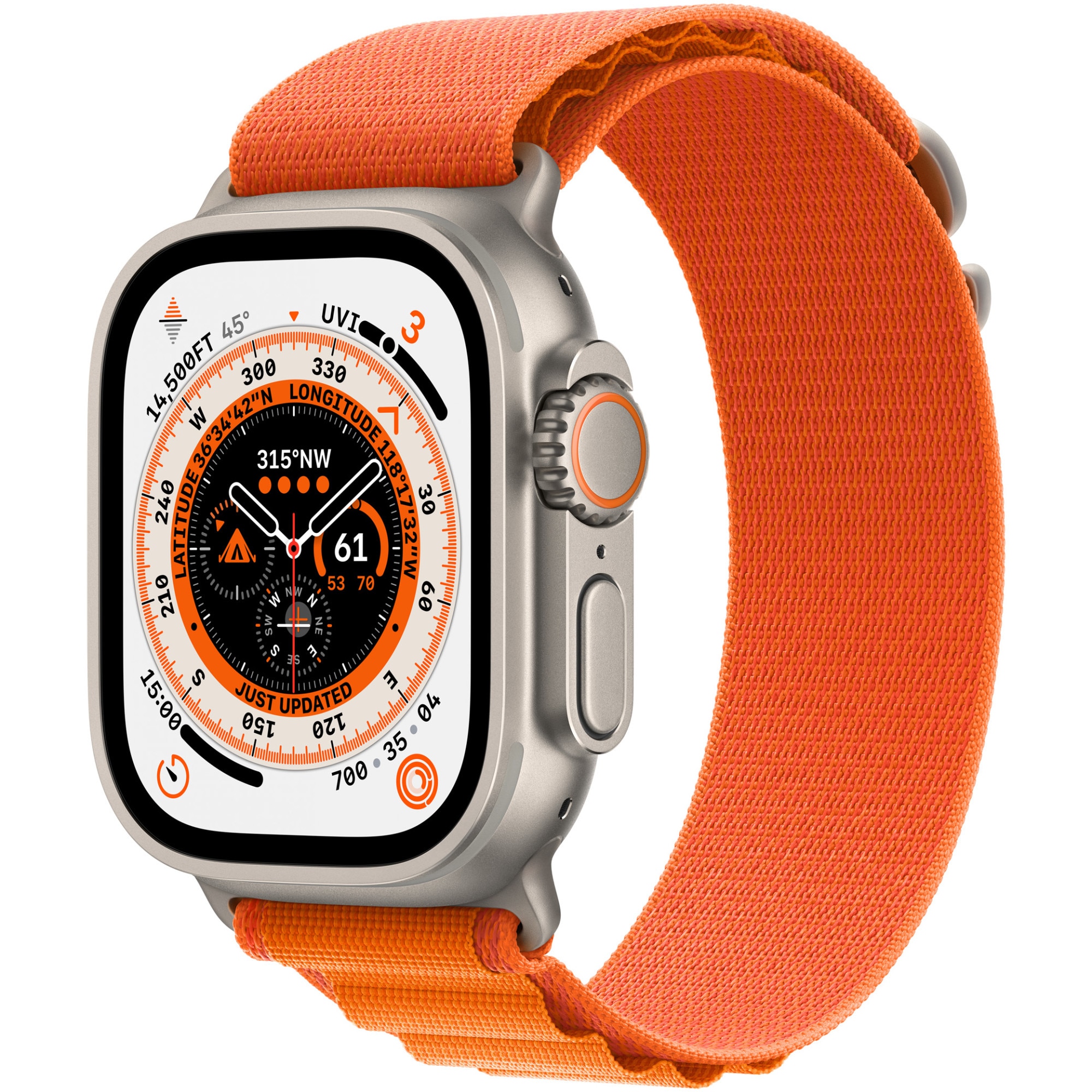 Fotografie Apple Watch Ultra, GPS, Cellular, Carcasa Titanium 49mm, Orange Alpine Loop - Small