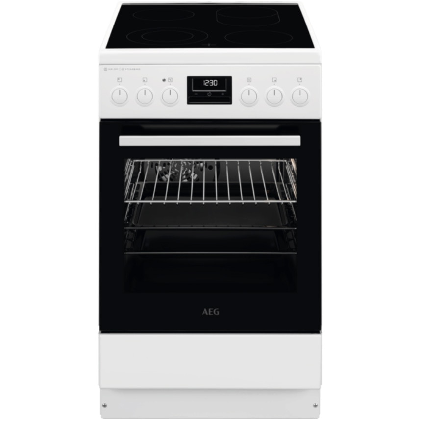 Fotografie Aragaz AEG CCB56491BW, Vitroceramica, 4 zone de gatit, SteamBake, AirFry, Timer cu display electronic, Grill, Clasa A, 50 cm, Alb