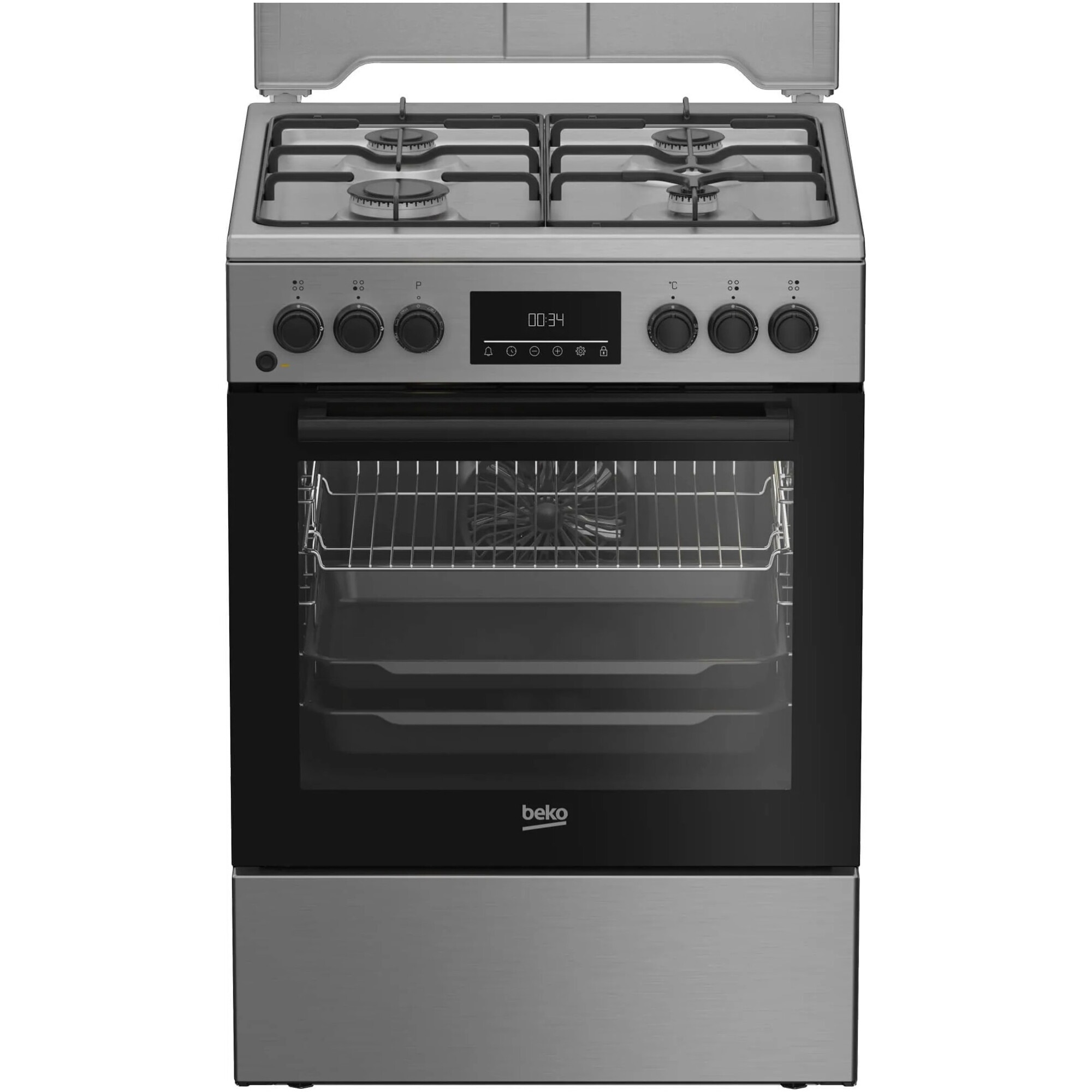 Fotografie Aragaz Beko FBSM62320TXD, Mixt, 4 arzatoare, 72 l, Aprindere electrica, SteamShine Cleaning, Clasa A, 60 cm, Inox