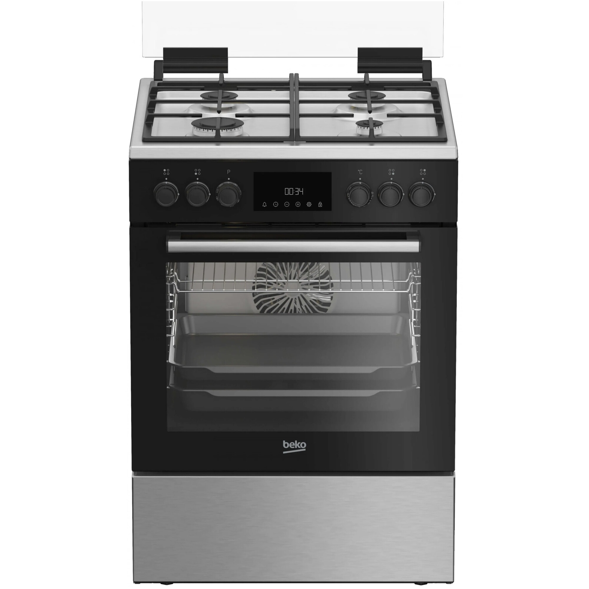 Fotografie Aragaz Beko FBSM62530DXMS, Mixt, 4 arzatoare, Aprindere electrica integrata, Gratare din fonta, Autocuratare catalitica, Grill, Gatire 3D, Timer, LED, 60 cm, Inox