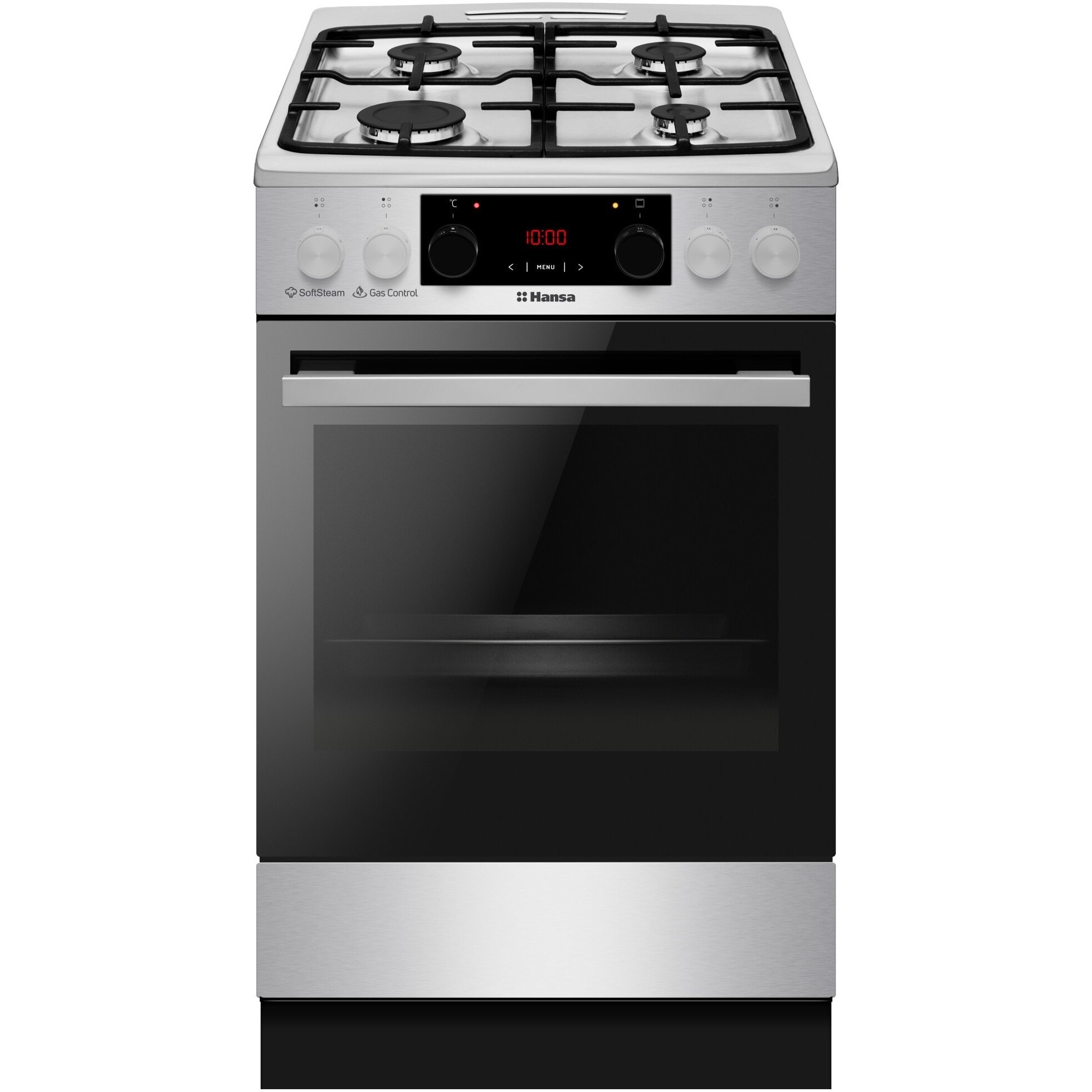Fotografie Aragaz cu cuptor electric Hansa FCMXS593632, clasa energetica A, culoare inox, gaz + cuptor electric,capacitate cuptor 65 litri, 4 zone de gatit, display LED