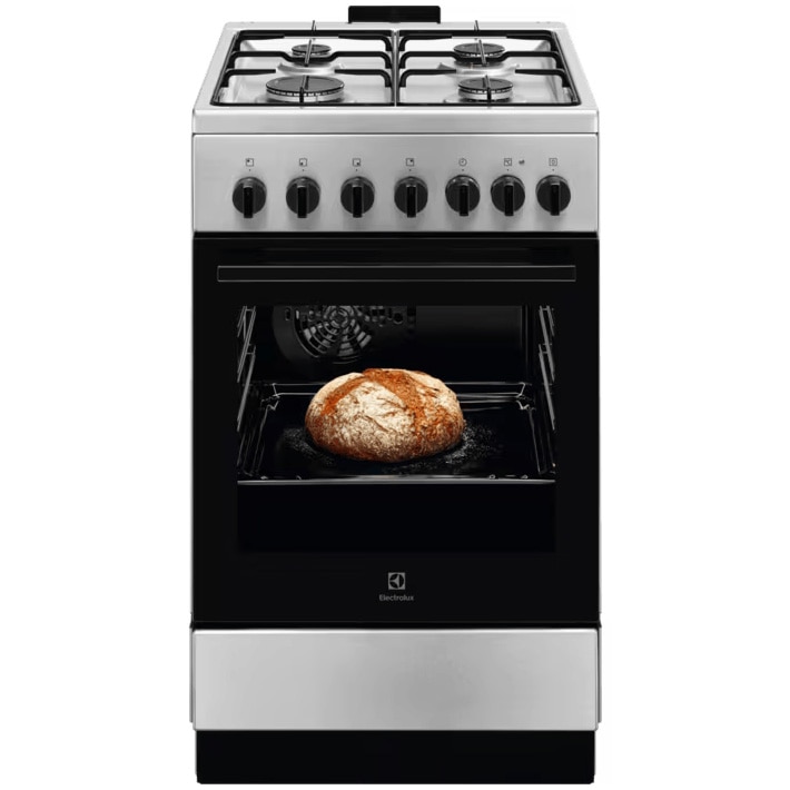 Fotografie Aragaz Electrolux LKK520022X, Mixt, 4 arzatoare , Siguranta plita, Aprindere integrata, Cuptor electric, Timer, Grill electric, Clasa A, 50 cm, Inox