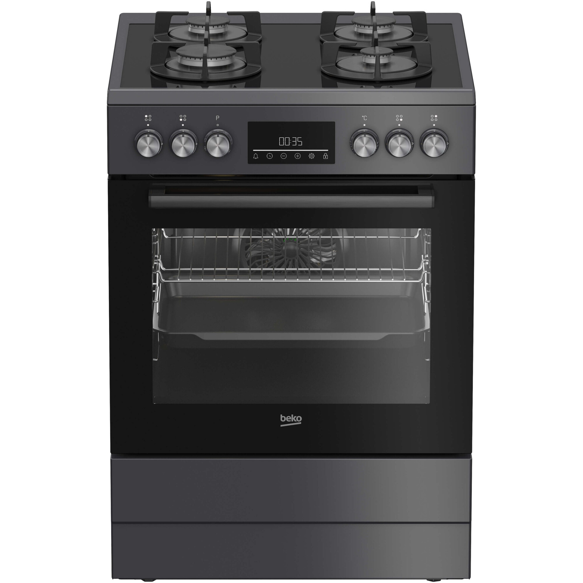 Fotografie Aragaz mixt Beko FBM62330GADSN, Gaz, 4 arzatoare, Aprindere integrata, Cuptor electric, 72 l, 8 functii, Clasa A, 60 cm, Antracit
