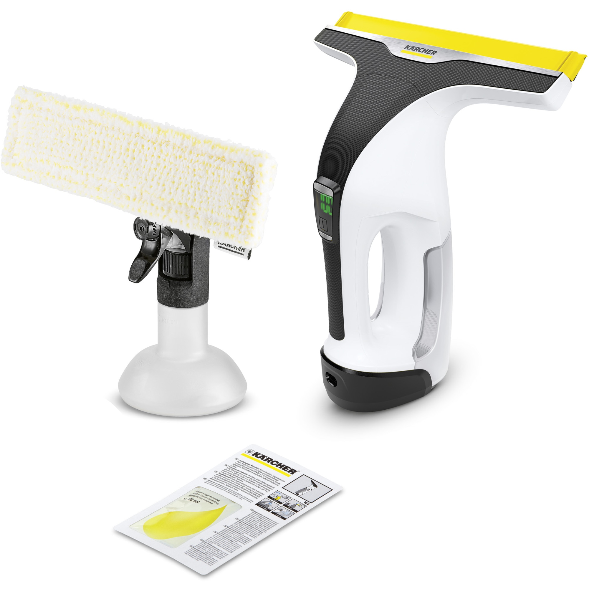 Fotografie Aspirator pentru geamuri Karcher WV 6 Plus, autonomie 100 min, randament max. 300 m², rezervor 150 ml, recipient pulverizator cu laveta din microfibra, incarcator rapid, detergent 20 ml, 1.633-741.0, Alb/Negru