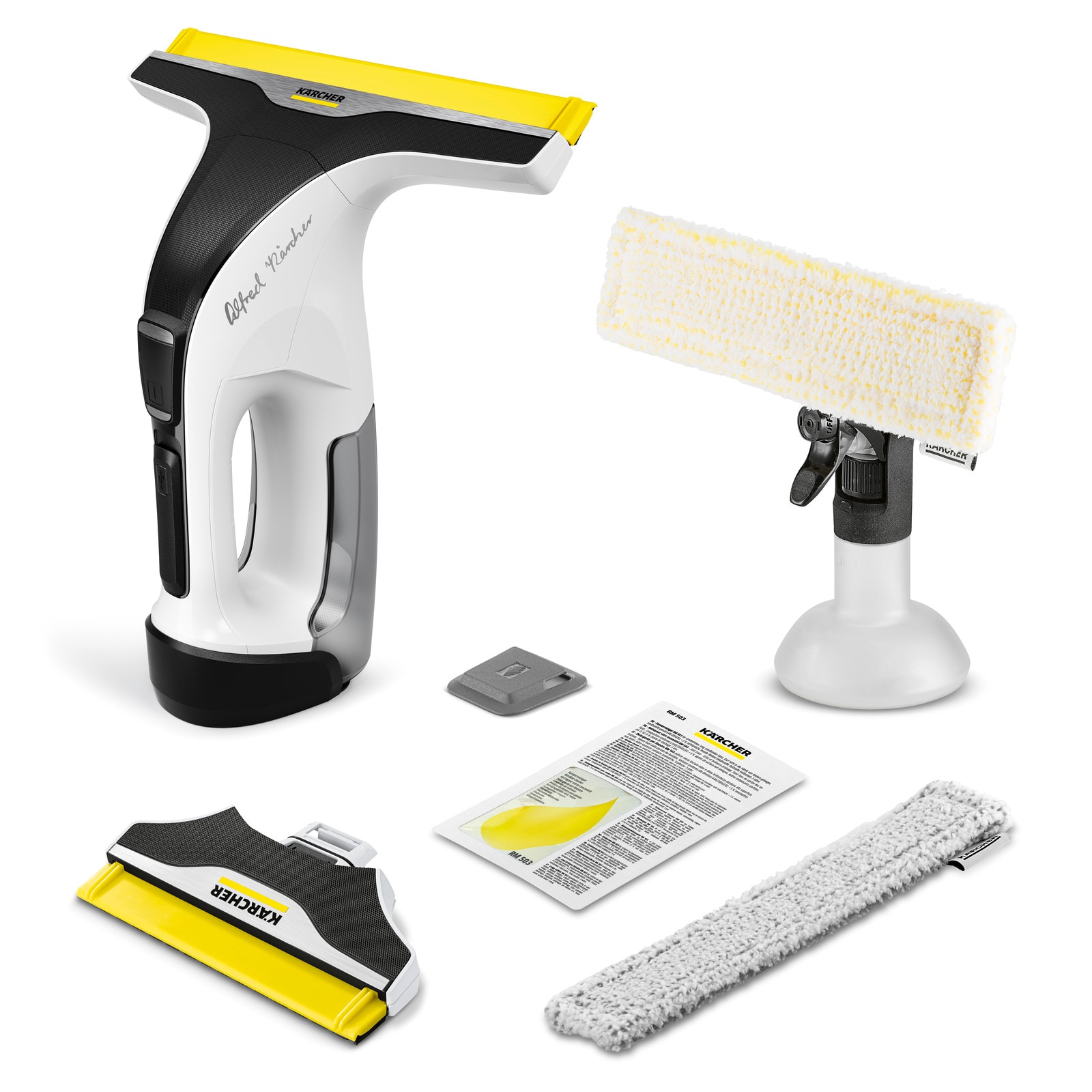 Fotografie Aspirator pentru geamuri Karcher WV 8 Signature Line *EU 1.633-785.0, lama Xtra!Flex, curatare 360°, autonomie 55 min, rezervor 150 ml, recipient pulverizator cu laveta din microfibra, duza ingusta, racleta murdarie, panza microfibra outdoor, alb