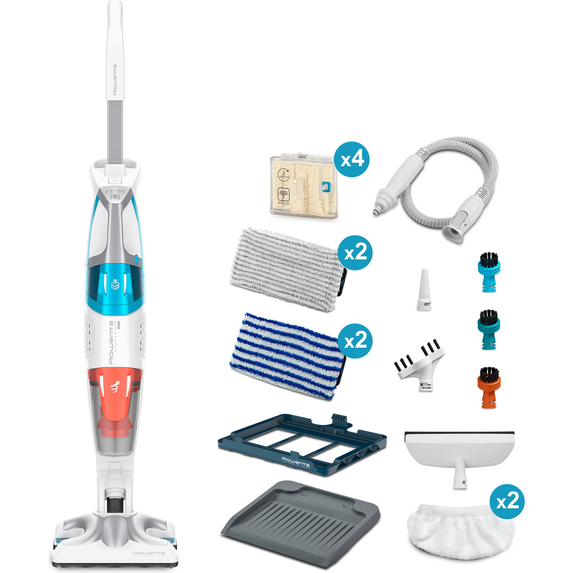 Fotografie Aspirator vertical cu abur Rowenta Clean & Steam Multi RY8544WH, 1700 W, autonomie abur 30 min, reglaj abur eco/ max, accesoriu pentru ferestre, recipient praf 0.5 l, recipient apa 0.4 l, alb