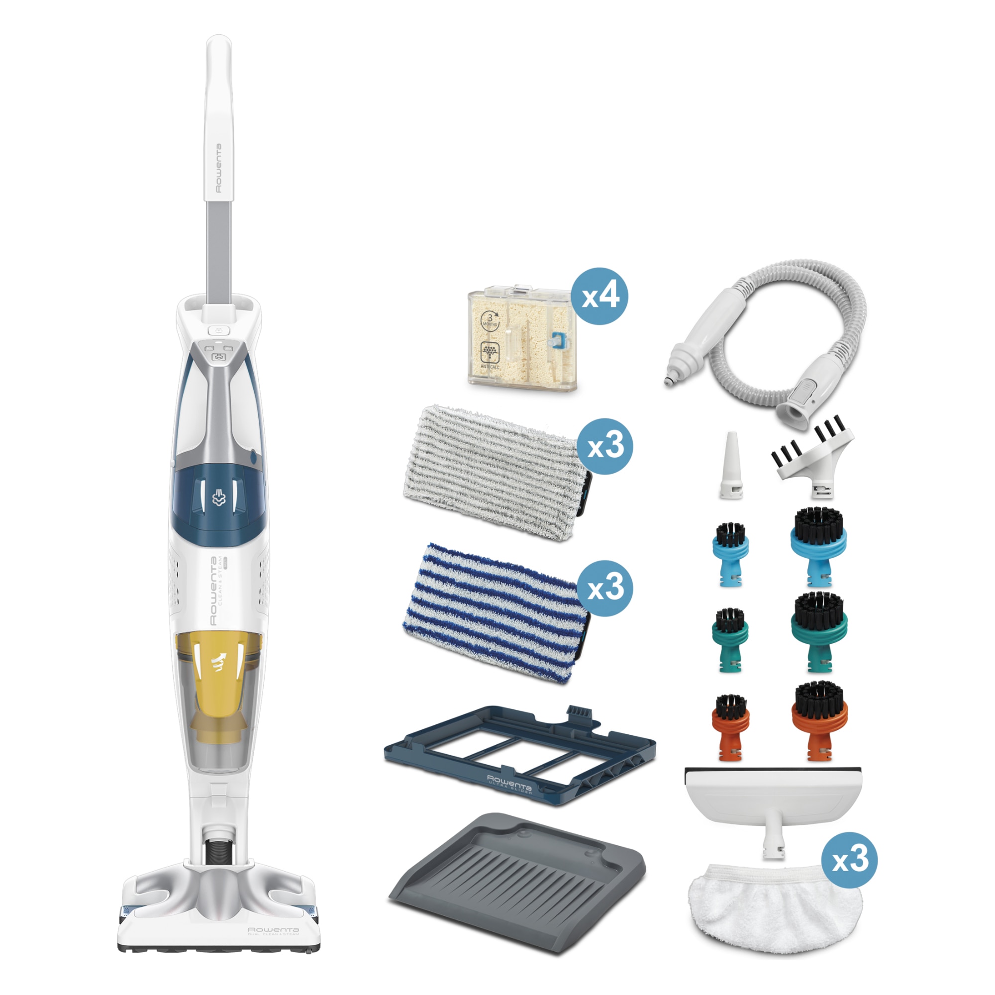 Fotografie Aspirator vertical cu abur Rowenta RY8561WH Clean & Steam Multi, 1700 W, autonomie abur 30 min, recipient praf 0.5 L, recipient apa 0.4L, Alb/Albastru