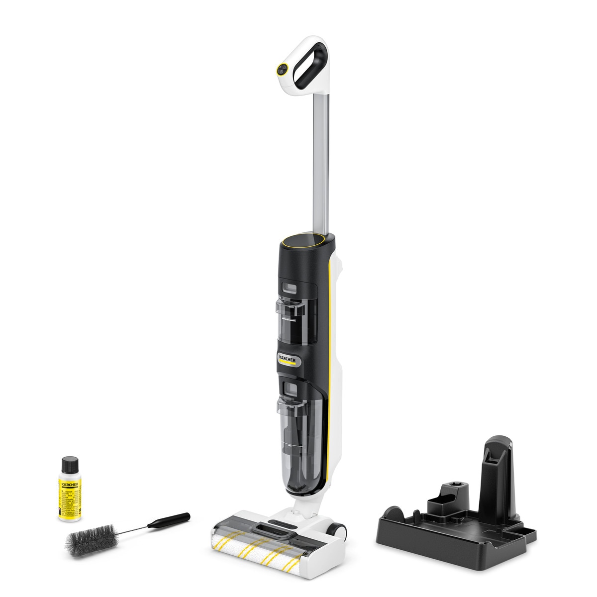 Fotografie Aspirator vertical cu spalare Karcher FCV 4, autonomie 30 min, 2 rezervoare apa curata/reziduala, curata si aspira simultan pardoseli dure, manevrabil si eficient, design modern pentru igiena perfecta
