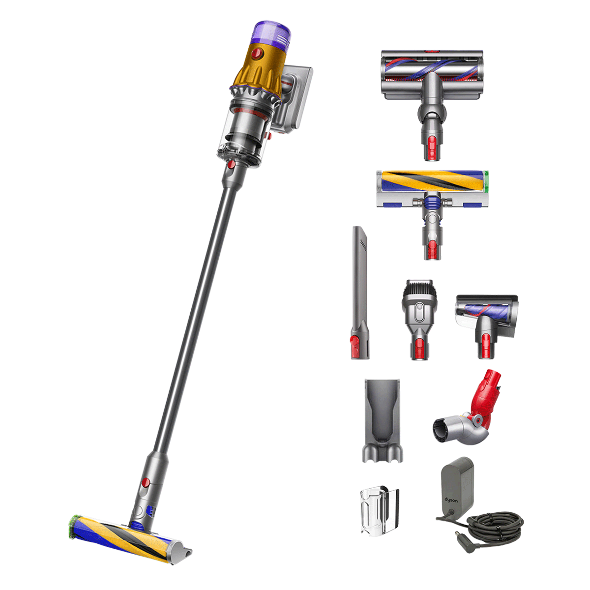 Fotografie Aspirator vertical Dyson V12 Slim Detect Absolute 2023 448884-01, 545 W, 0.35 l, autonomie 60 min, iluminare, 3 moduri de curatare, negru/galben