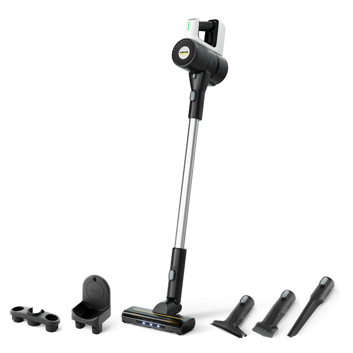 Fotografie Aspirator vertical Karcher VCS 3 Nano Complete, compact 1,2 kg, putere mare de aspirare 300 W, baterie lithium 50 min autonomie, sistem multi-filtru HEPA, ideal apartamente mici si curatare rapida
