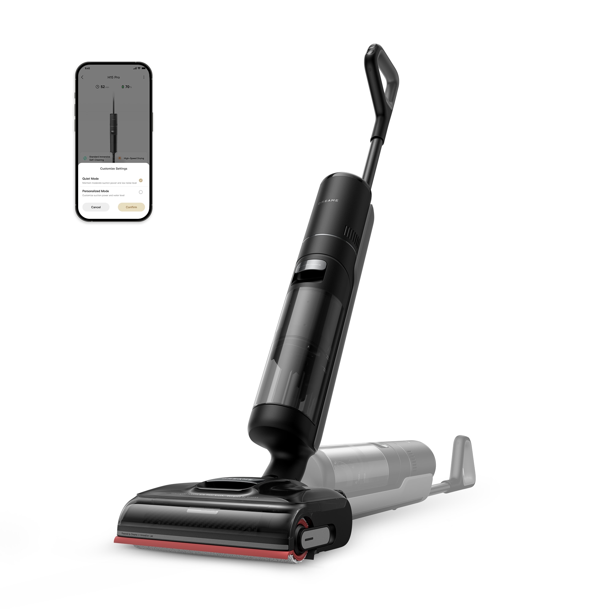 Fotografie Aspirator vertical umed uscat Dreame H15 Pro HHR46A, 21000Pa, 400W, auto-curatare cu uscare silentioasa la 90°, 60 minute autonomie, baterie 5000mAh, gri
