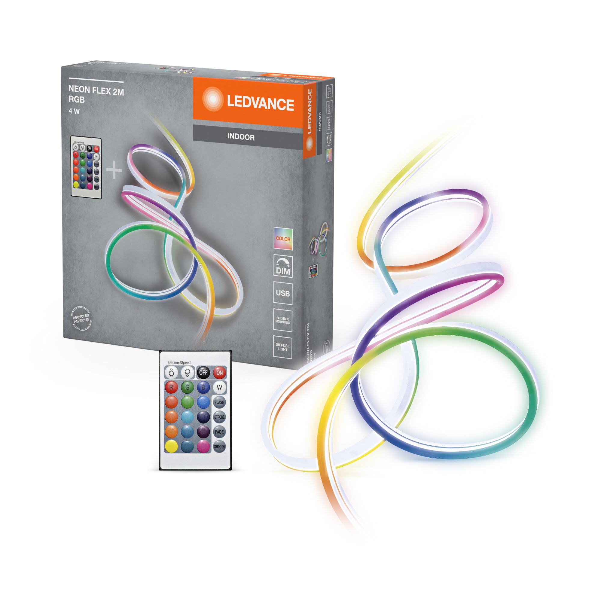 Fotografie Banda LED flexibila Ledvance Neon Flex lungime 2m, 4W, dimabila, cu telecomanda, USB-A, IP20