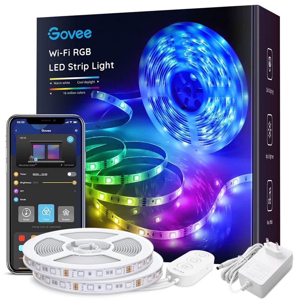 Fotografie Banda LED RGB inteligenta Govee H6110, Wi-Fi, Bluetooth, sincronizare muzica, lumina colorata, compatibil Alexa/Google Assistant, 10m (2x5m)