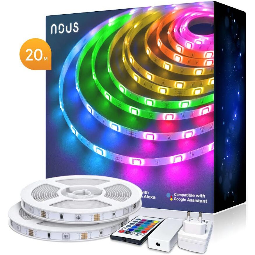 Fotografie Banda LED RGB inteligenta Nous F3, Wi-Fi, 36W, IP44, lumina colorata, compatibil Amazon Alexa/Google Home, 20m (2x10m)