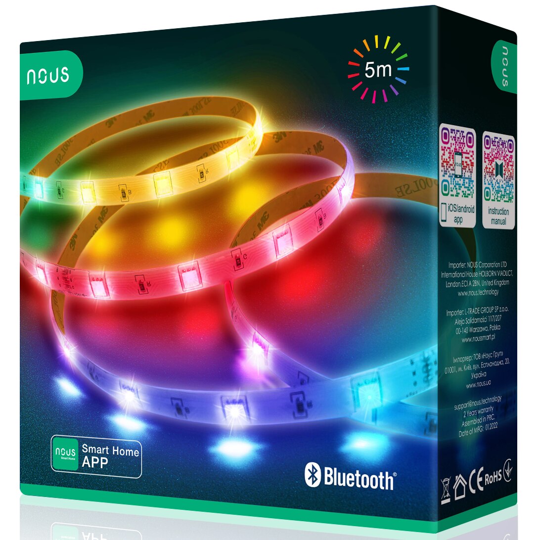 Fotografie Banda LED RGB inteligenta Nous F6, Bluetooth, 12W, lumina colorata, 5m