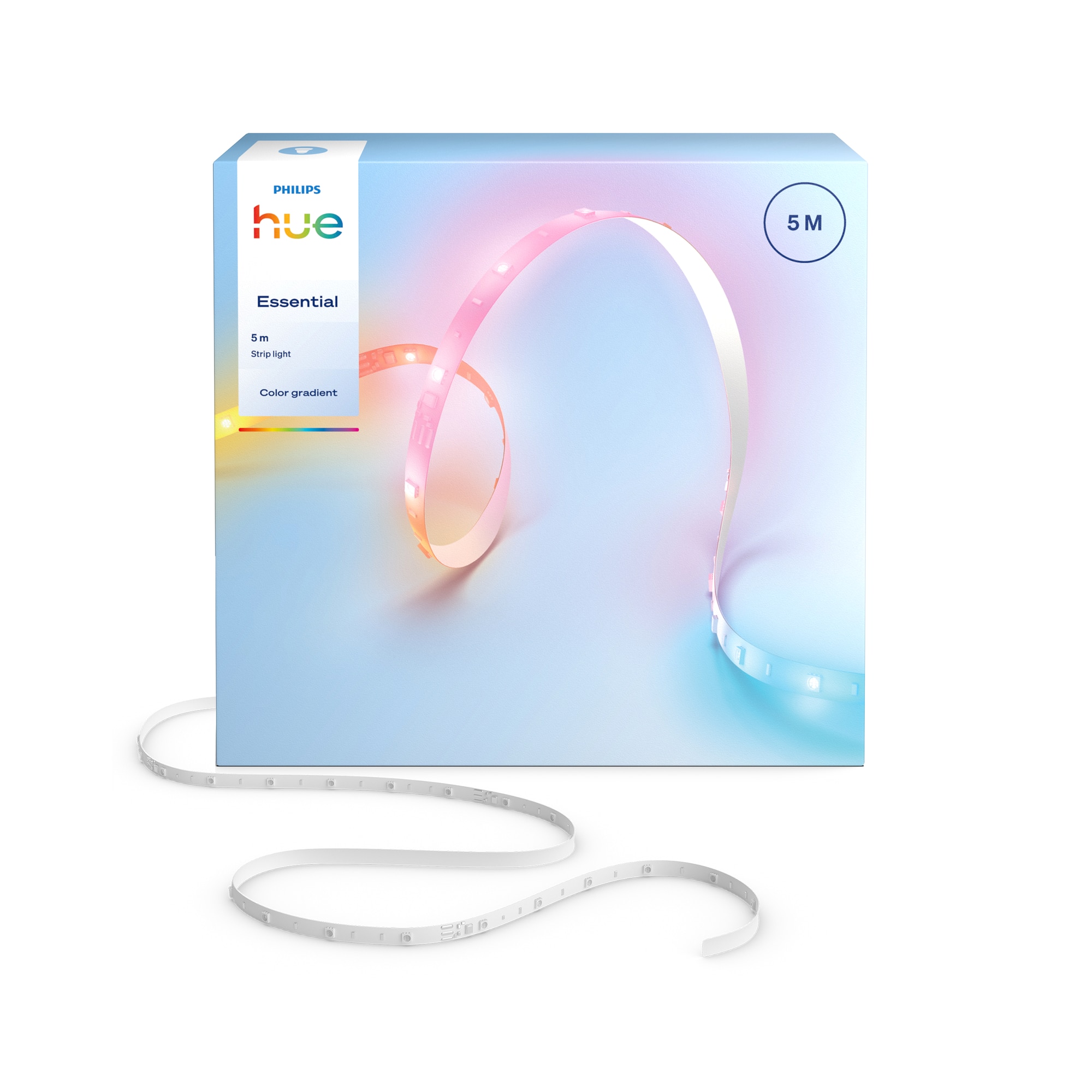 Fotografie Banda LED smart Hue Essential de 5 metri, RGBIC, culori vibrante si ambianta, iluminare flexibila pentru interior, instalare usoara, control prin aplicatie si voce, compatibila cu Alexa, Google Assistant si Apple Home
