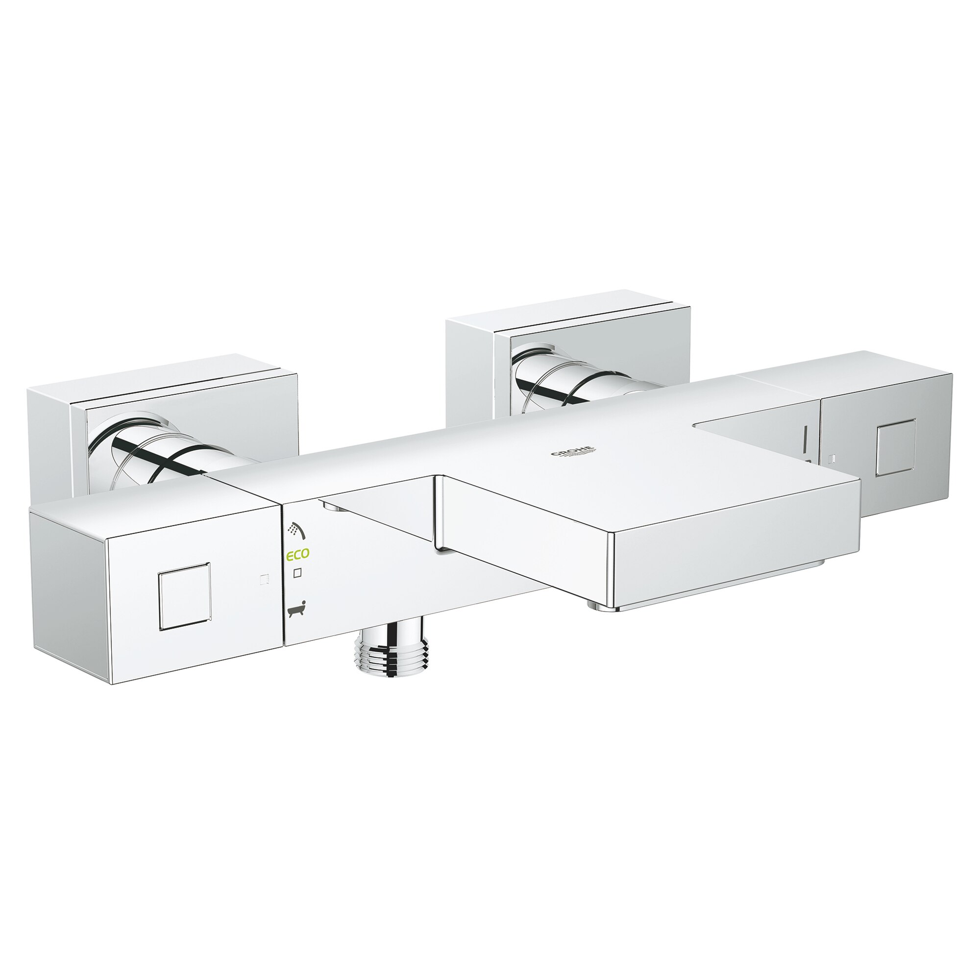 Fotografie Baterie cada cu termostat Grohe Cube, montare aparenta, diverter, protectie reflux, filtru impuritati, waterfall, crom