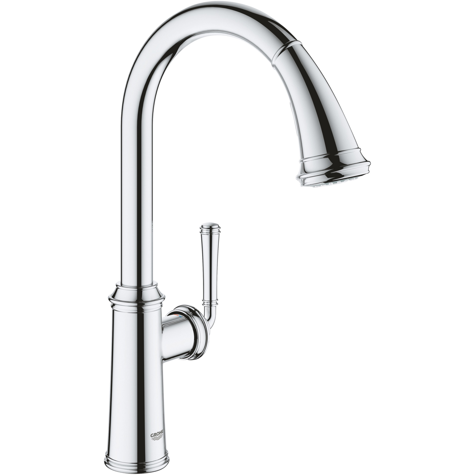 Fotografie Baterie de bucatarie Grohe Gloucester 30422000, 3/8'', tip C, pipa inalta, dus extractabil, pivotanta, Crom