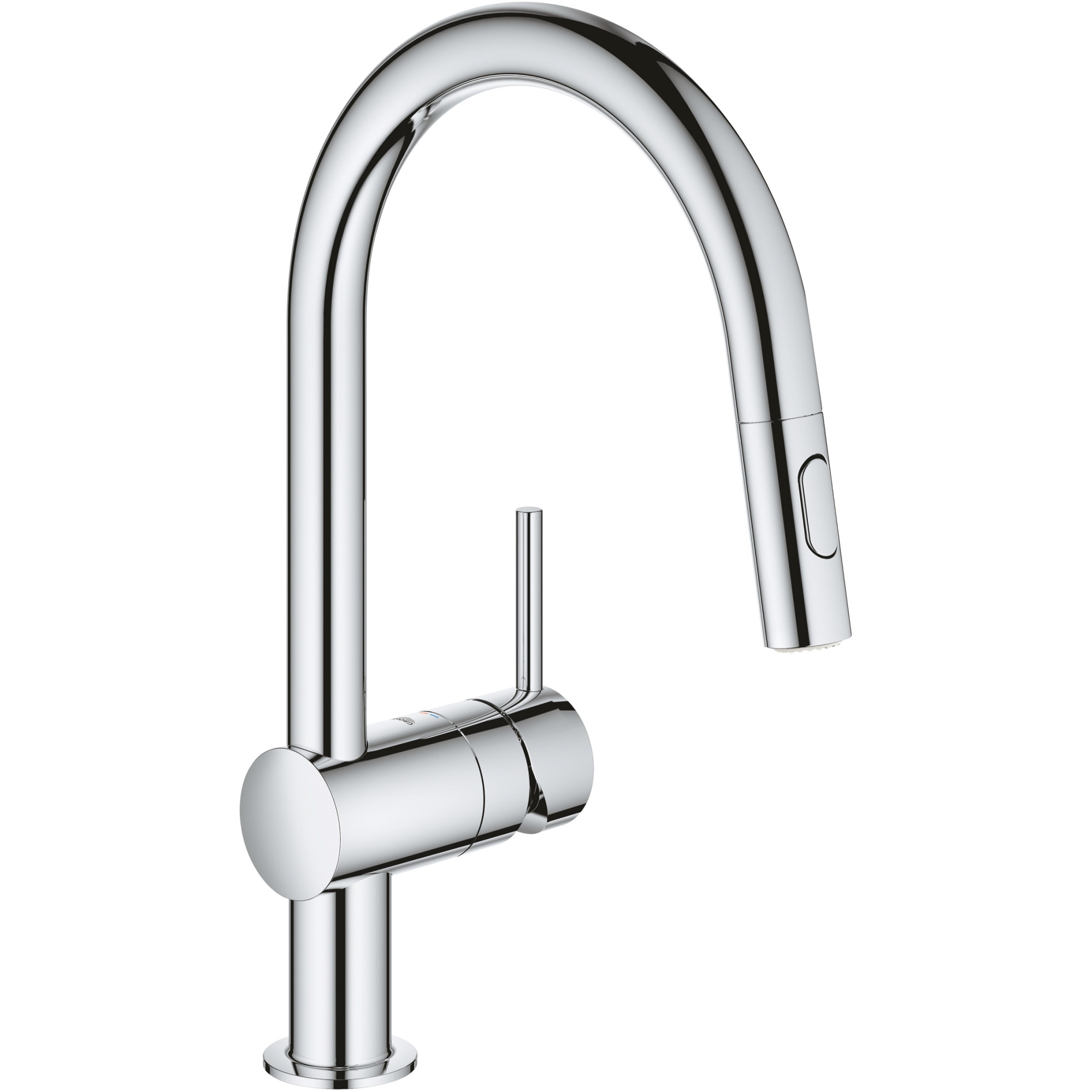 Fotografie Baterie de bucatarie Grohe Minta 32321002, 3/8'', tip C, pipa inalta, pivotanta, 2 pulverizari, dus extractabil, Crom