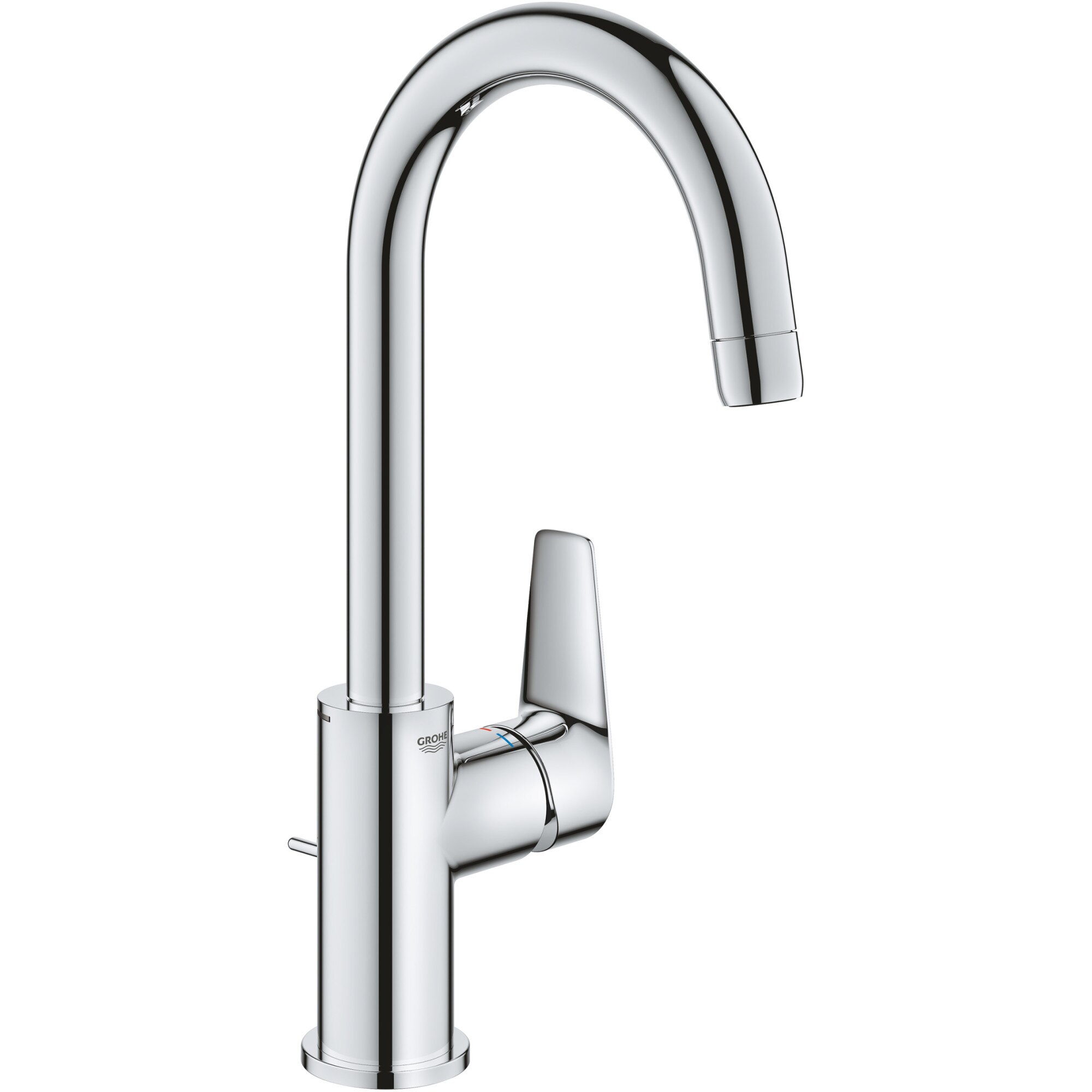 Fotografie Baterie lavoar Grohe BauEdge 23760001, 3/8'', marimea L, H 31.1 cm, monocomanda, pivotanta, cartus ceramic, evacuare cu tija, crom