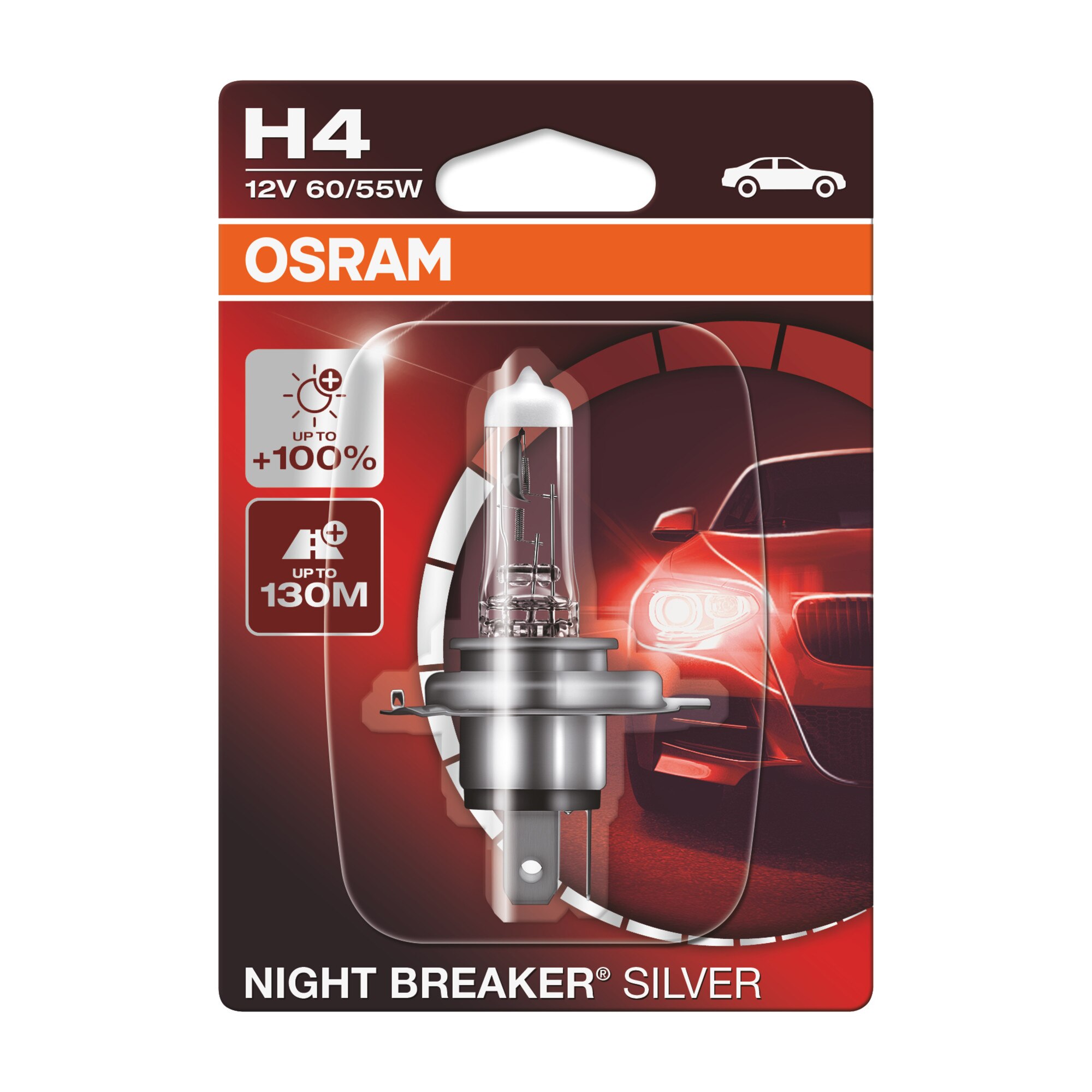 Fotografie Bec auto far halogen Osram H4 Night Breaker Silver +100%, 60/55W, 12V, P43T, blister 1buc